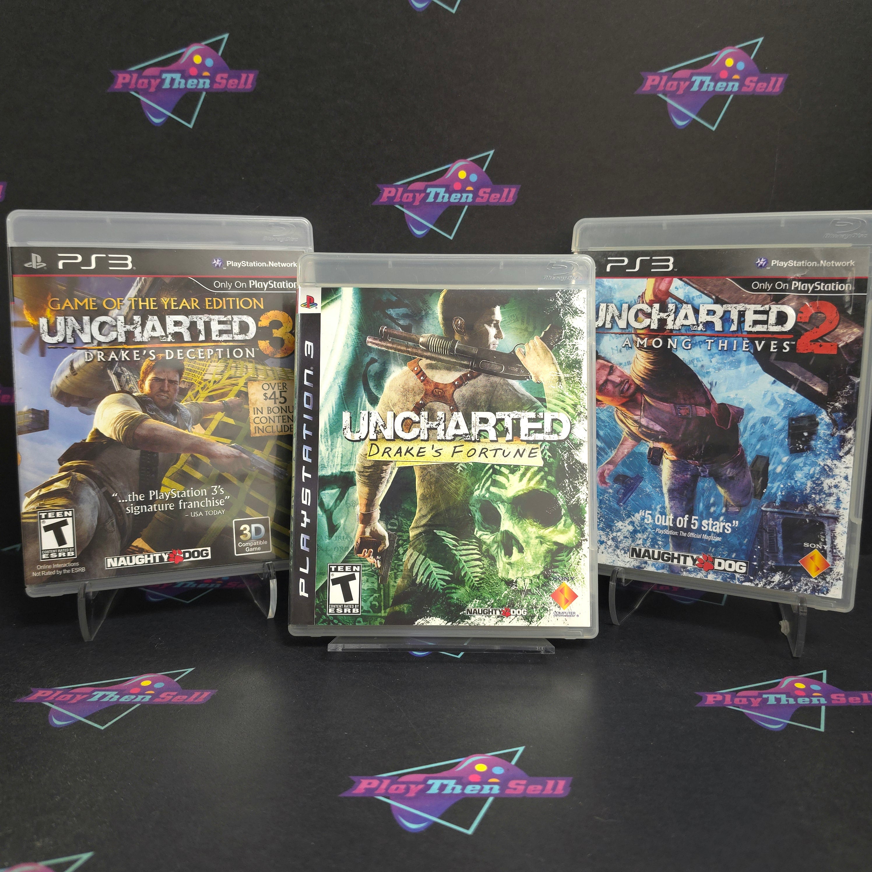 Uncharted (Lot of 3) Drake's Fortune/Among Thieves/Drake's Deception PS3 CIB - Very Good