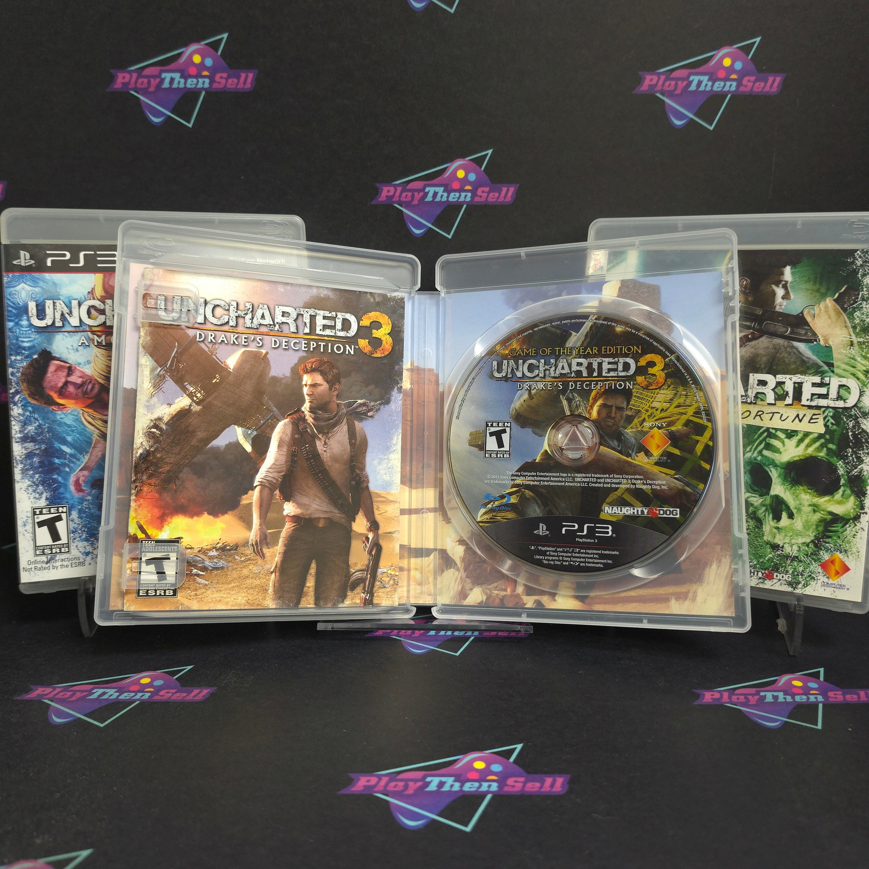 Uncharted (Lot of 3) Drake's Fortune/Among Thieves/Drake's Deception PS3 CIB - Very Good