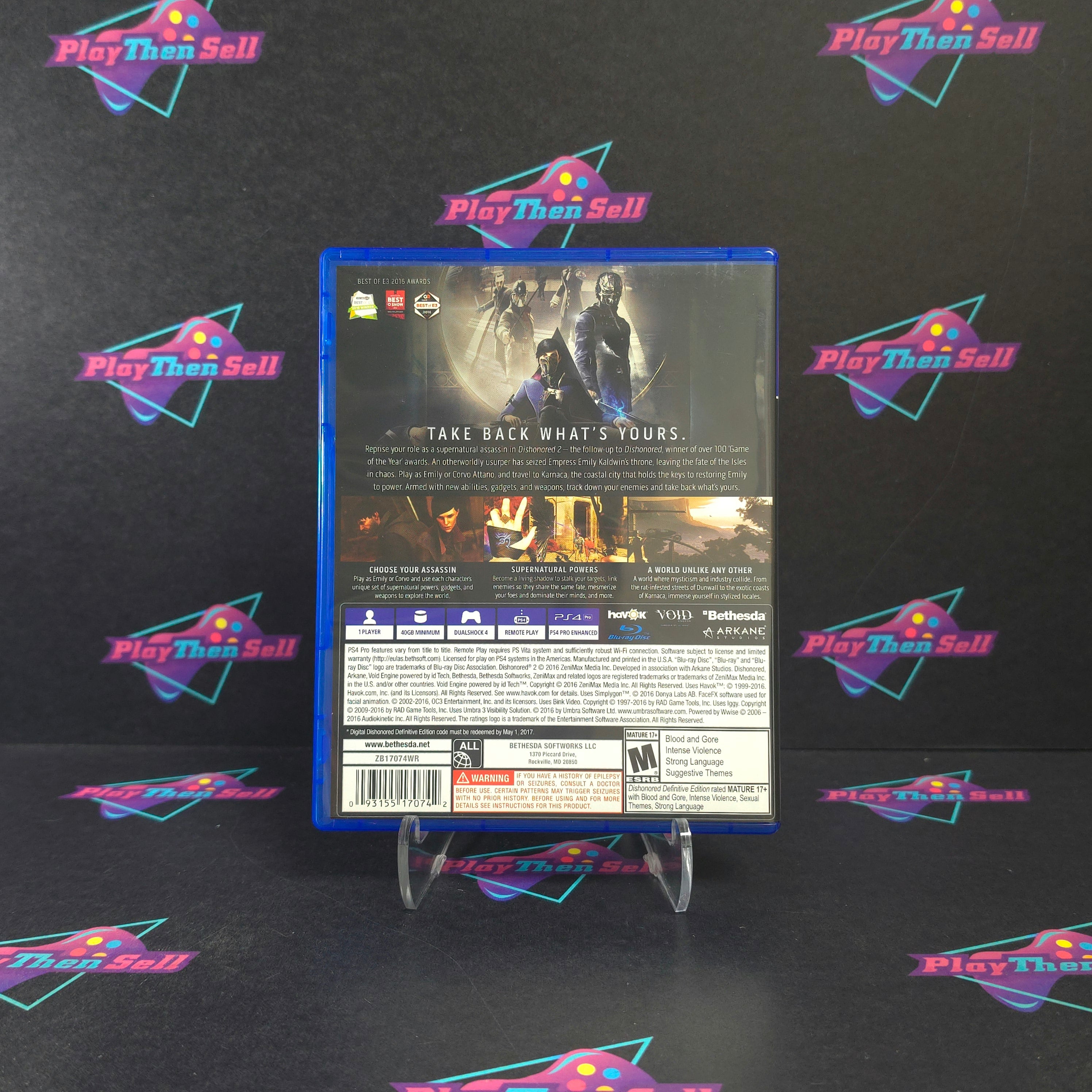 Dishonored 2 Limited Edition PS4 PlayStation 4 Complete - Very Good
