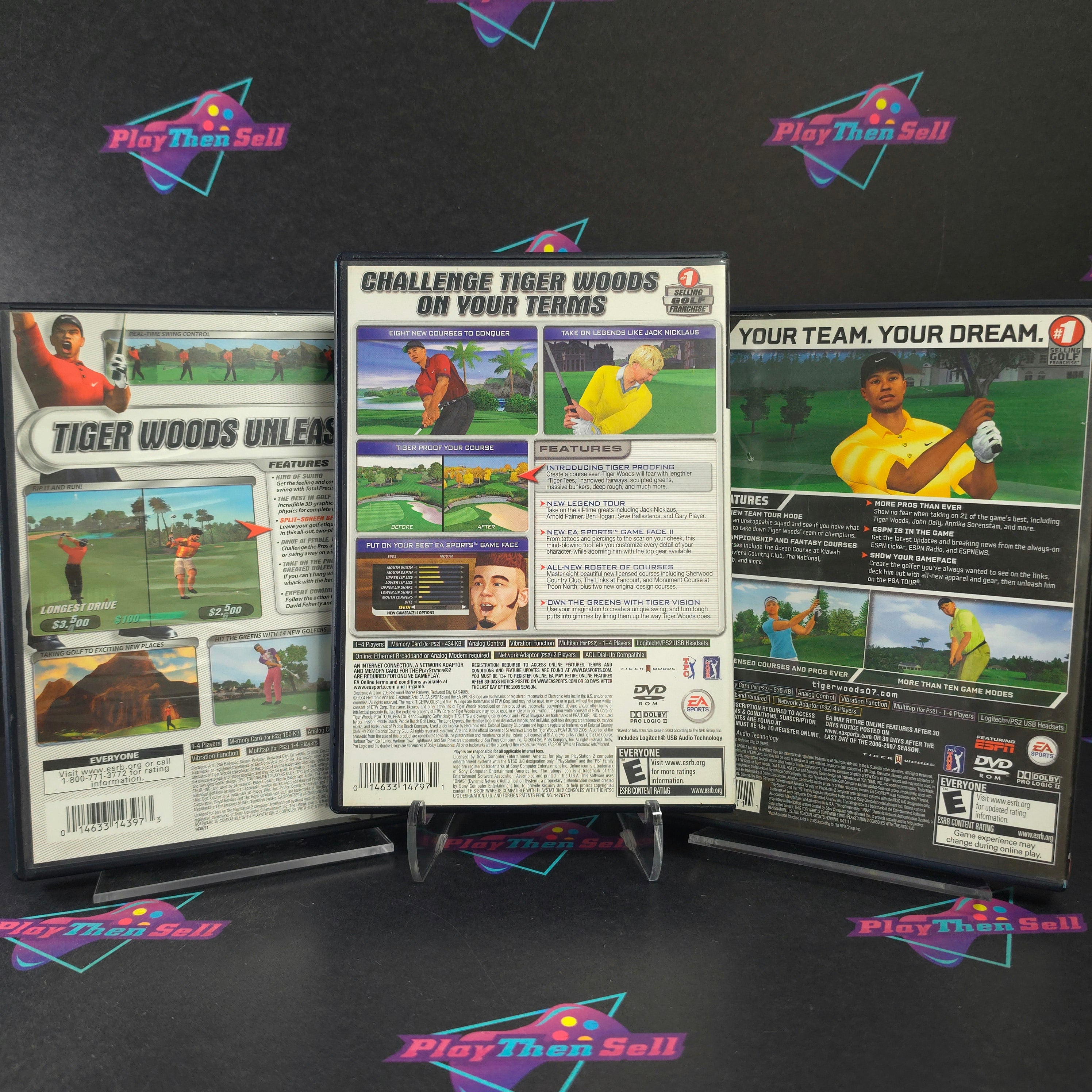 Tiger Woods PGA Tour Collection (3-Game Lot) 02, 05, 07 PS2 PlayStation 2 CIB - Very Good