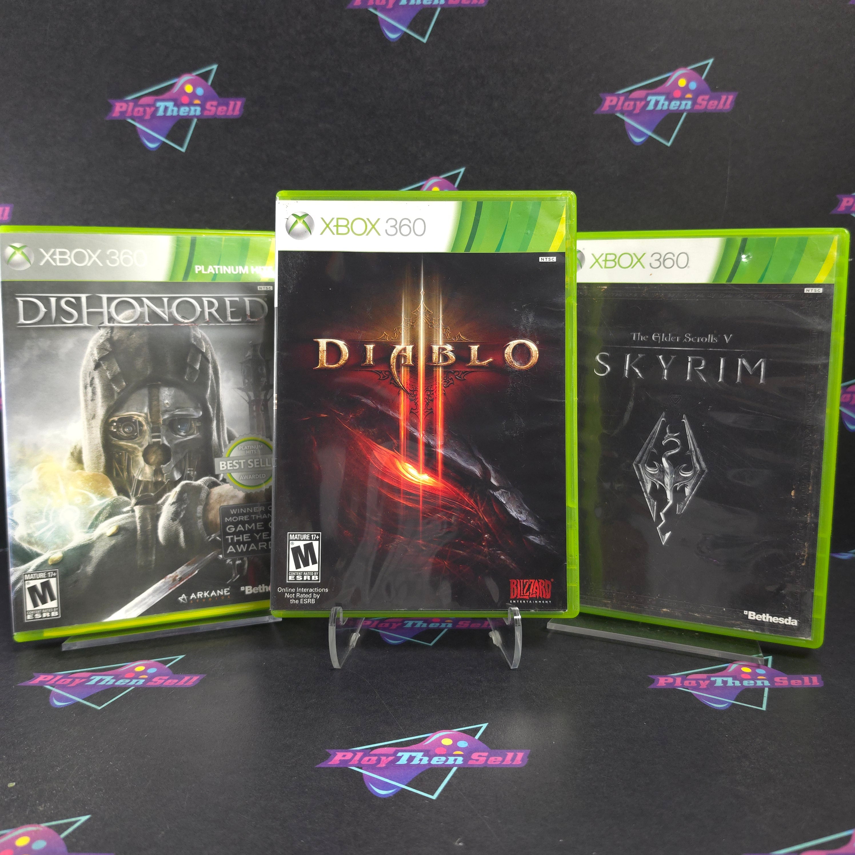 RPG Collection (3-Game Lot) Dishonored, Diablo 3, Skyrim Xbox 360 Bundle - Very Good