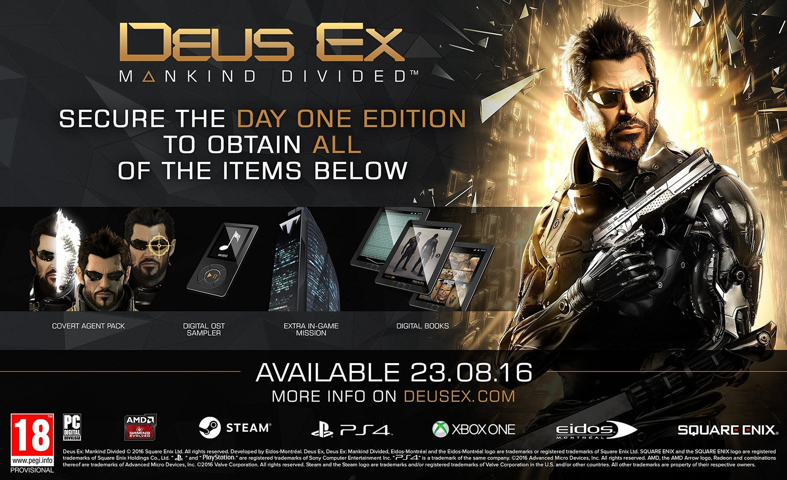 Deus Ex Mankind Divided Day One Edition PS4 PlayStation 4 Brand New - Sealed