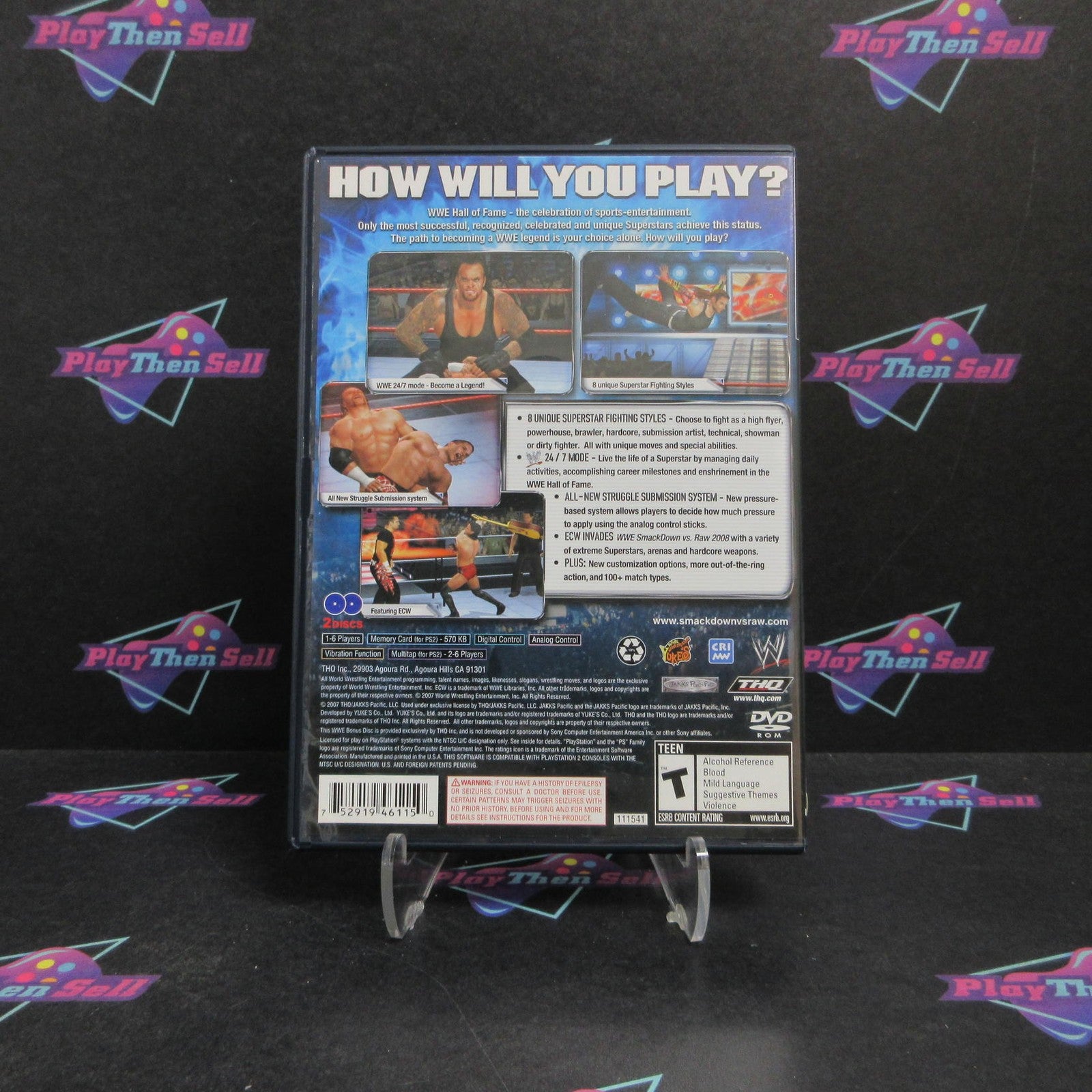 WWE SmackDown vs Raw 2008 PS2 PlayStation 2 + Bonus Disc Complete  - 1 Year Wa..