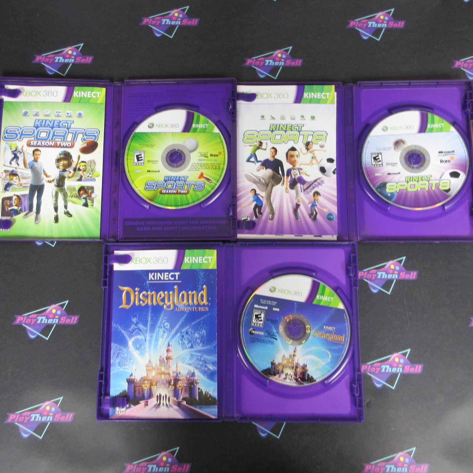 Kinect Sports / Sports Season 2 / Disneyland Adventures Xbox 360 Bundle CIB  -..