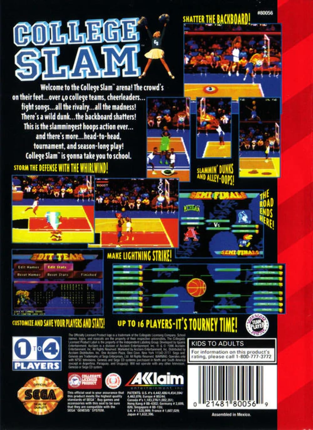College Slam - Sega Genesis AD Cart Only Authentic/Tested - Very Good