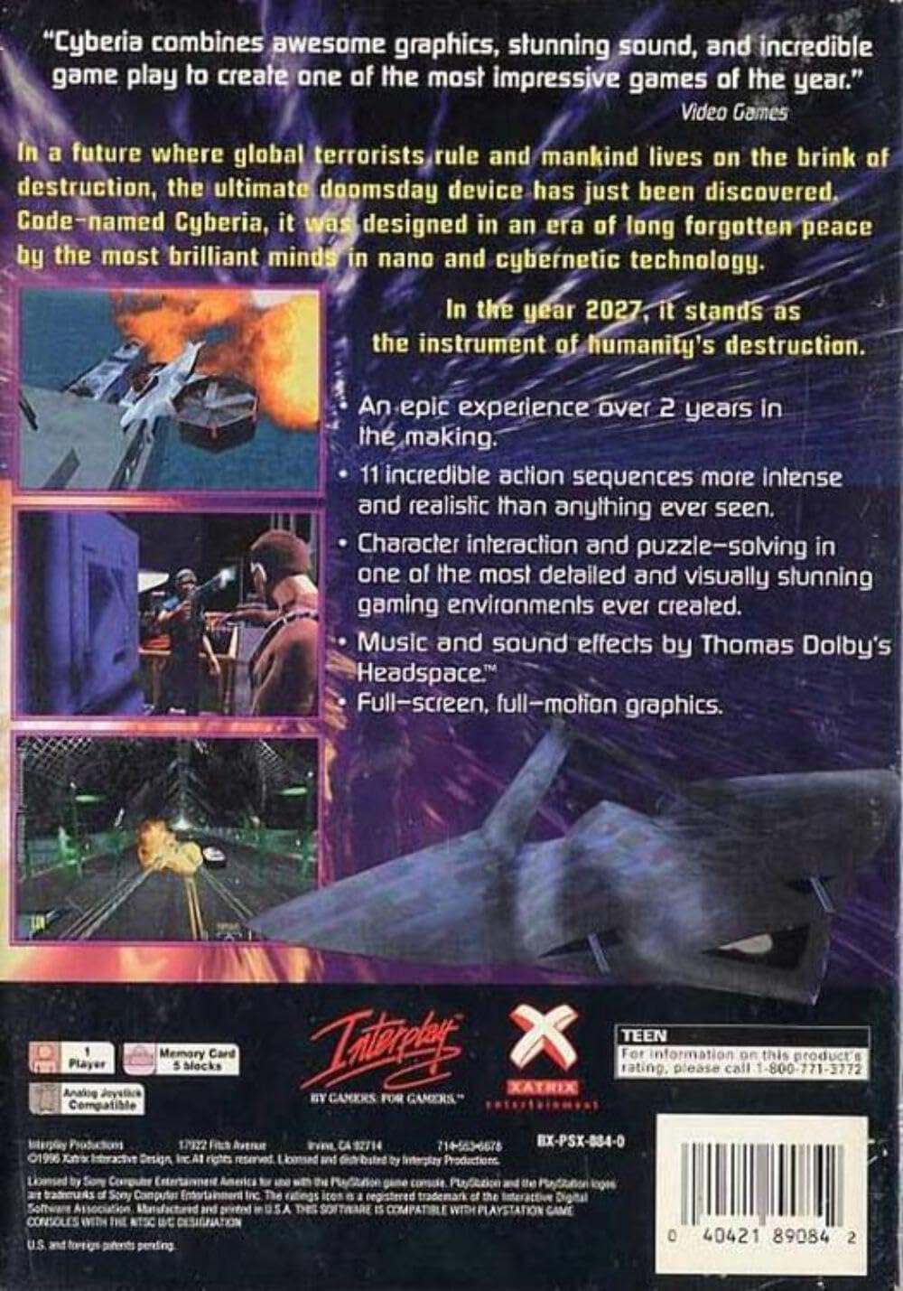 Cyberia LongBox PS1 PlayStation 1 CS/NM - Very Good