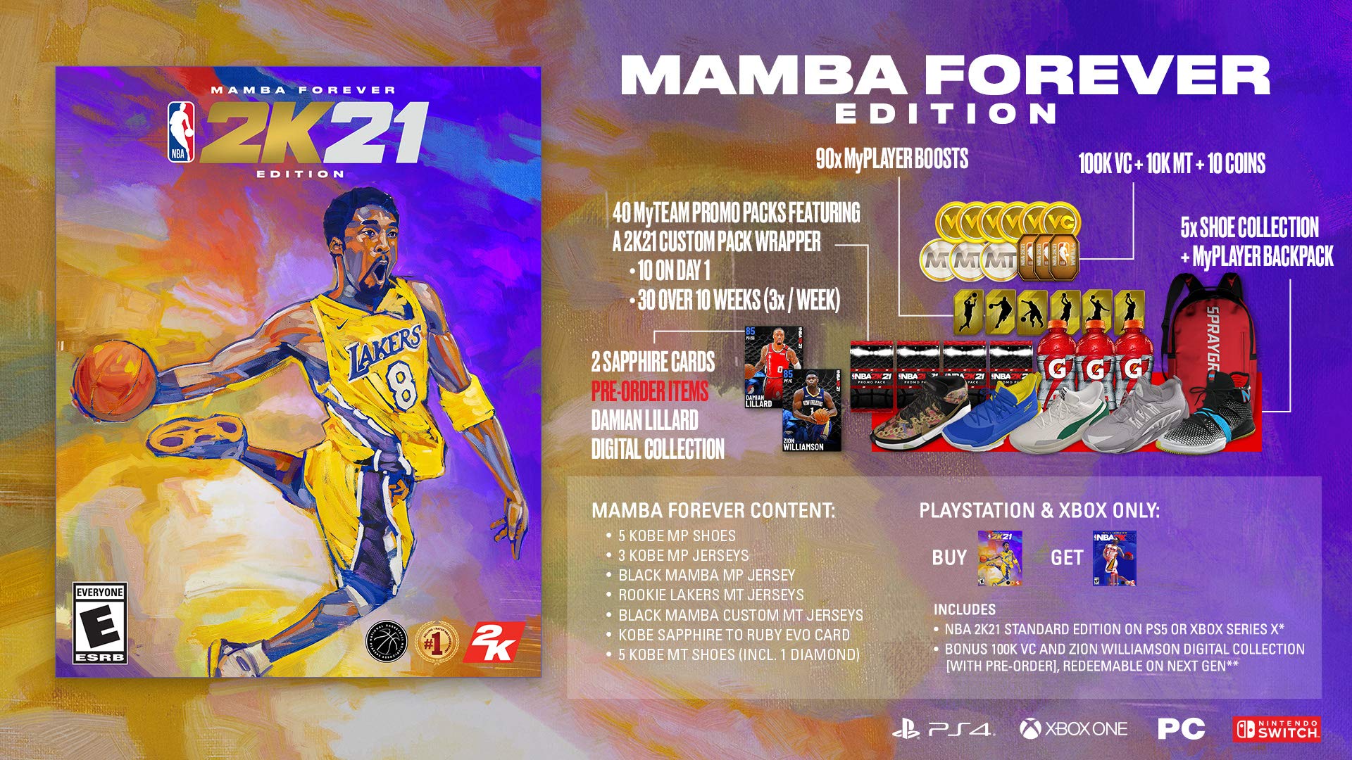 NBA 2K21 Mamba Forever Edition PS4 PlayStation 4 + Sleeve - Like New