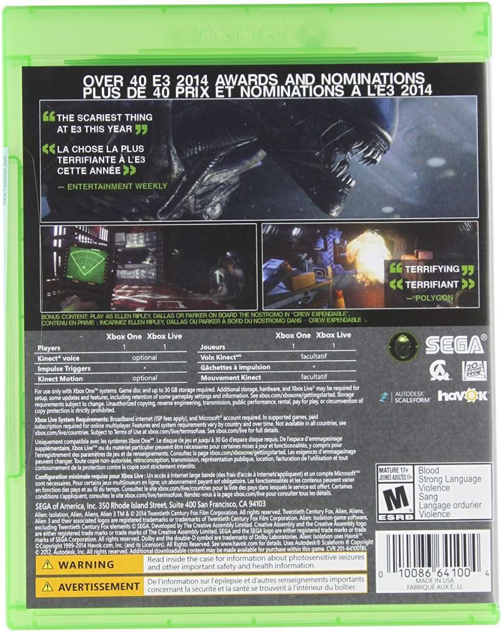 Alien Isolation Nostromo Edition Xbox One AD Complete CIB - Very Good