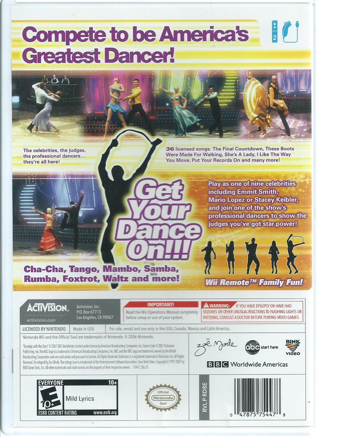Dancing With The Stars Nintendo Wii - - Very Good