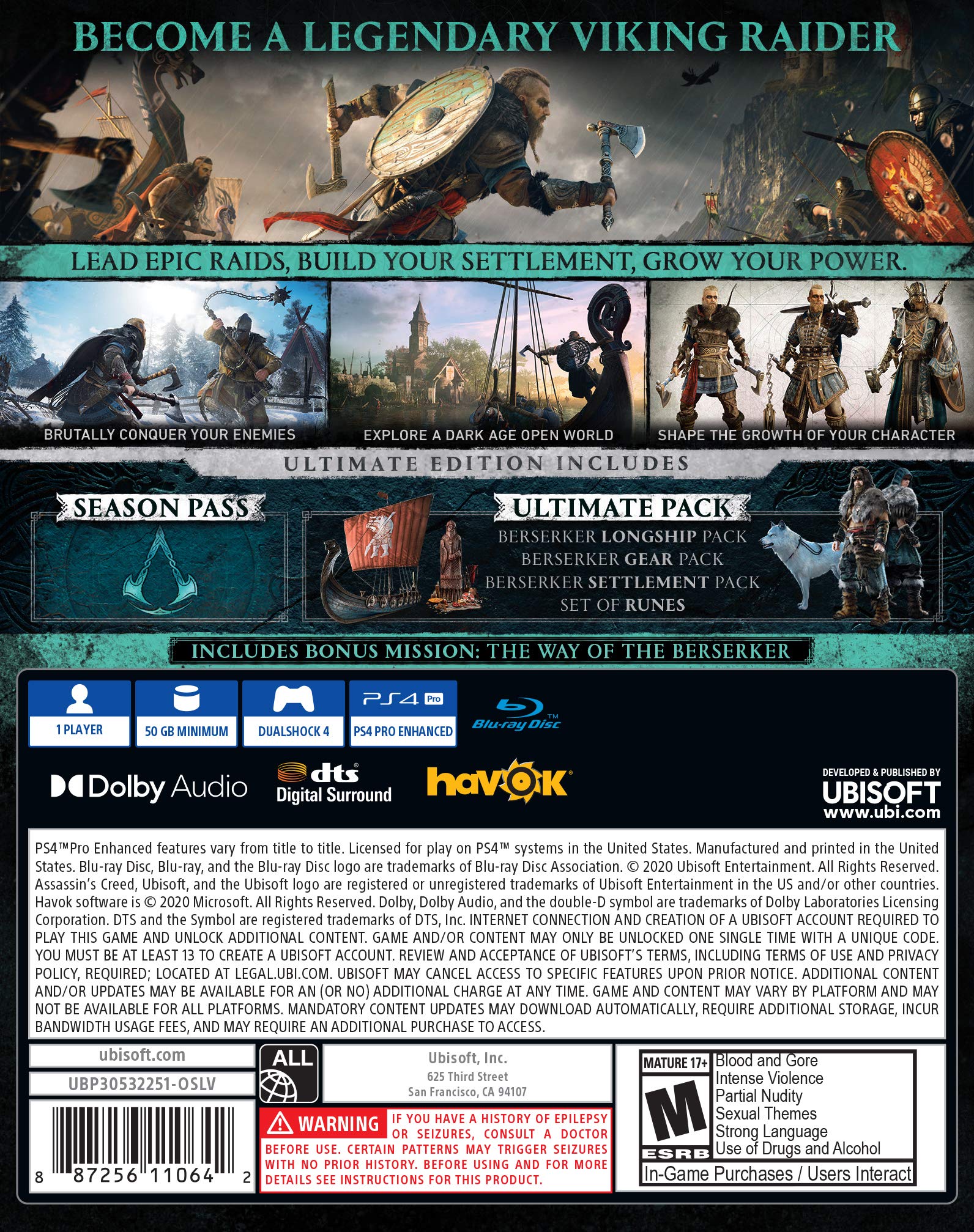 Assassin's Creed Valhalla PS4 PlayStation 4 AD Complete CIB - Very Good