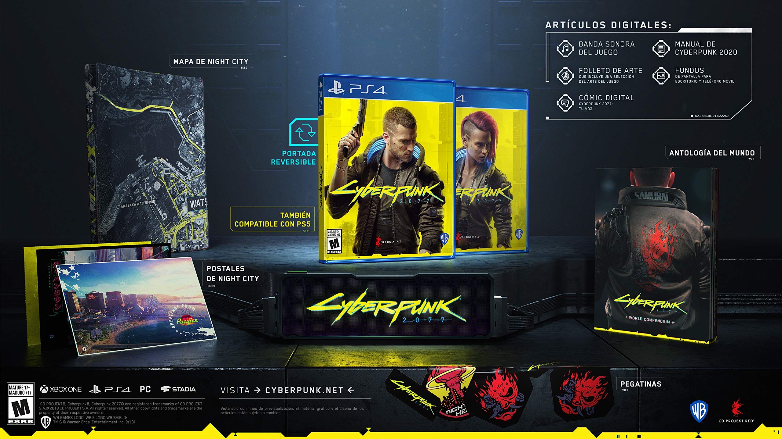Cyberpunk 2077 PS4 PlayStation 4 + Sleeve/Stickers/Map - Like New