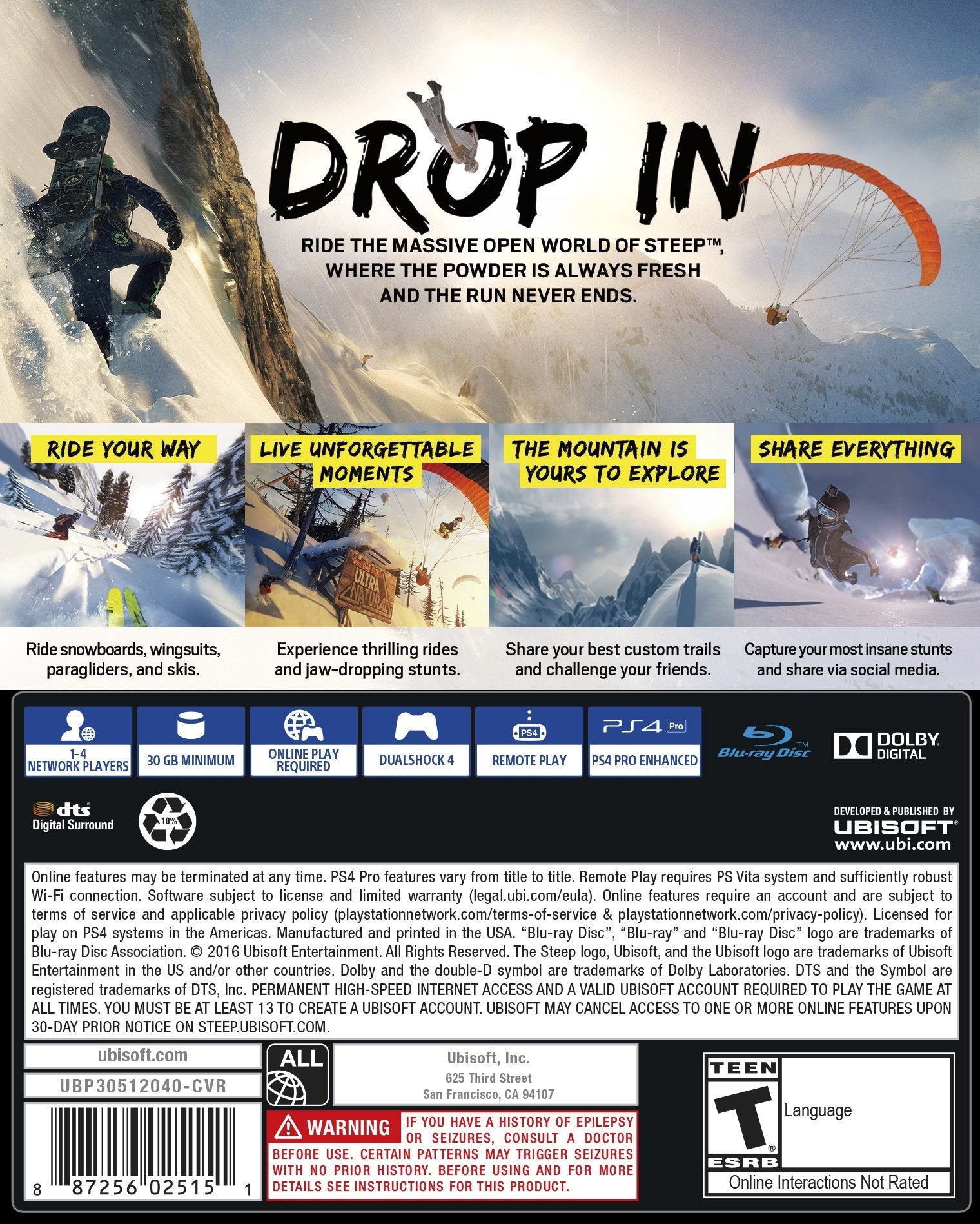 Steep PS4 PlayStation 4 - Like New