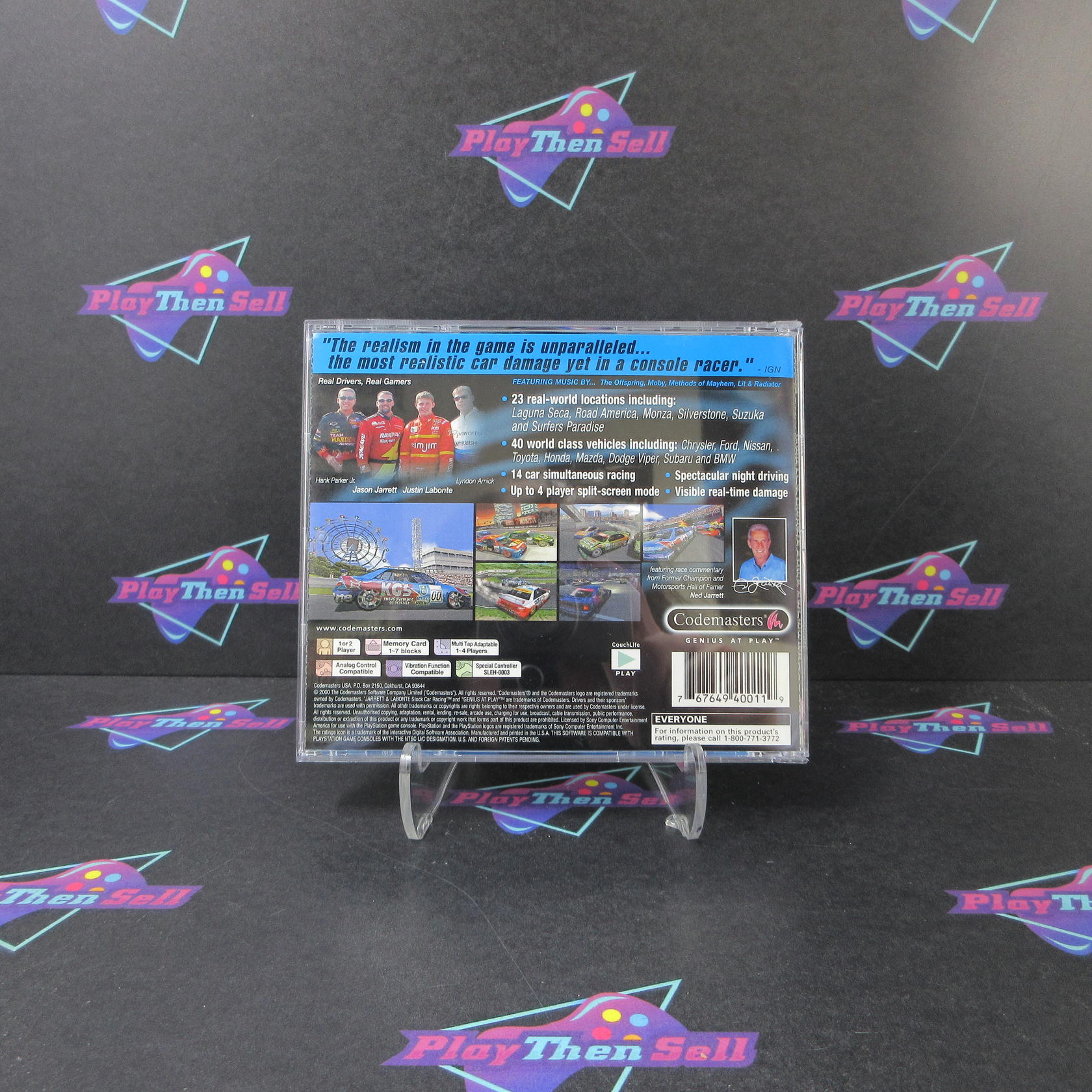 Jarrett & Labonte Stock Car Racing PS1 PlayStation 1 MD + Reg Card Complete CIB - Very Good