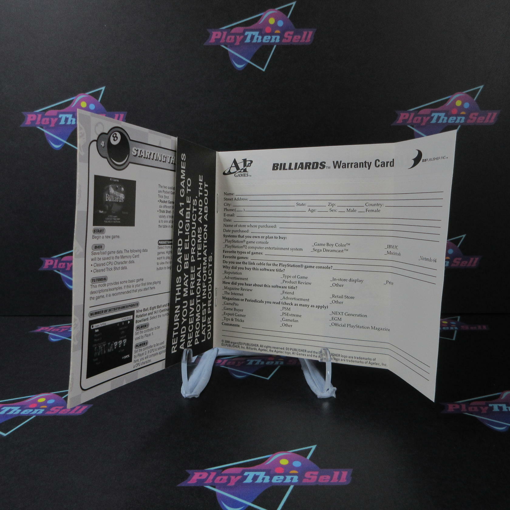 Billiards PS1 PlayStation 1 + Reg Card - Like New