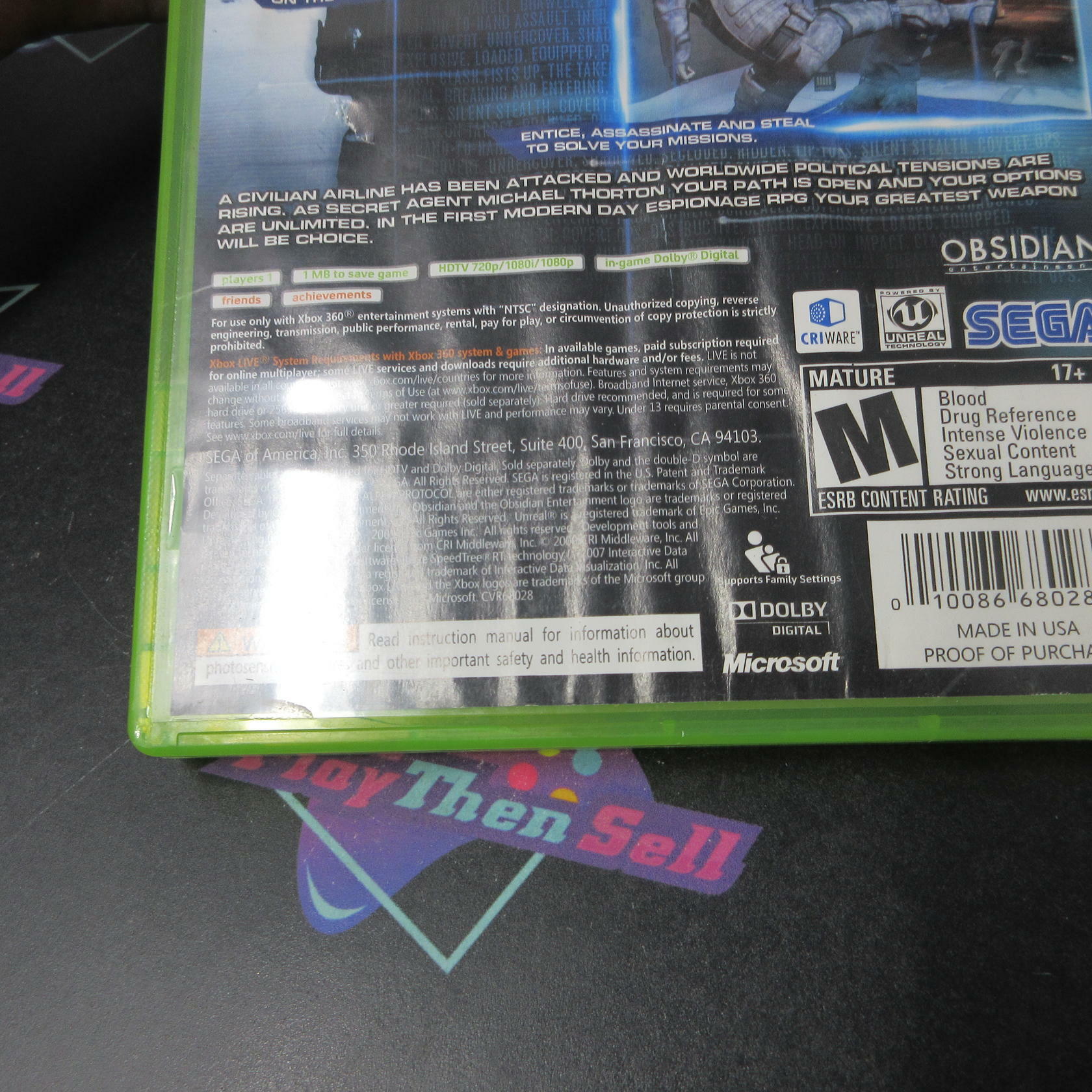 Alpha Protocol The Espionage RPG Xbox 360 AD/NM - Very Good