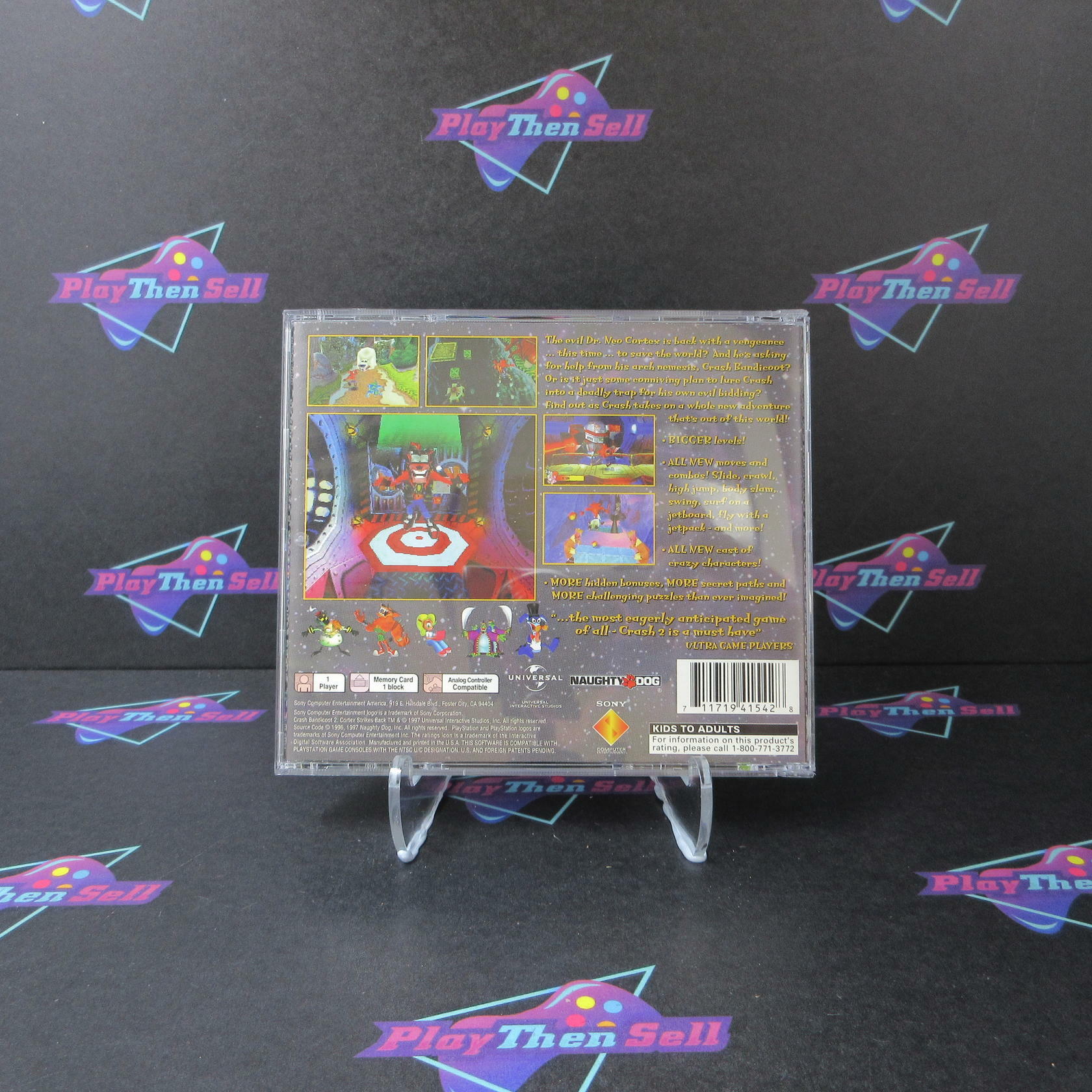 Crash Bandicoot 2 Cortex Strikes Back Holo Cover PS1 PlayStation 1 AD CIB - Very Good