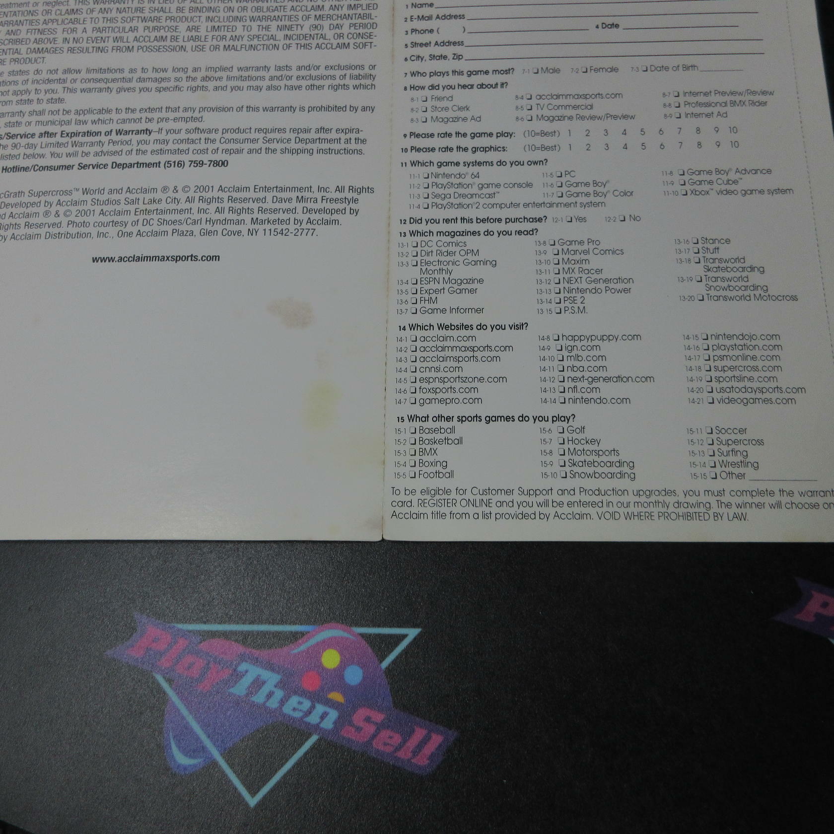 Jeremy McGrath's Supercross World PS2 PlayStation 2 AD/MD + Reg Card - Very Good