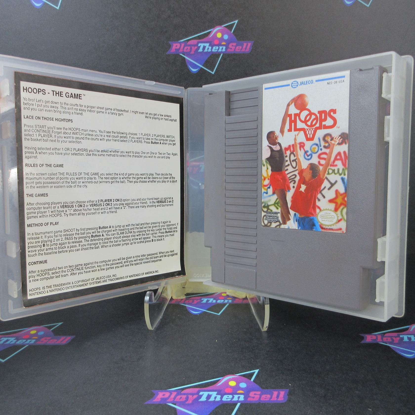 Hoops Nintendo NES Cartridge + Hardshell Case Authentic / Tested - Very Good
