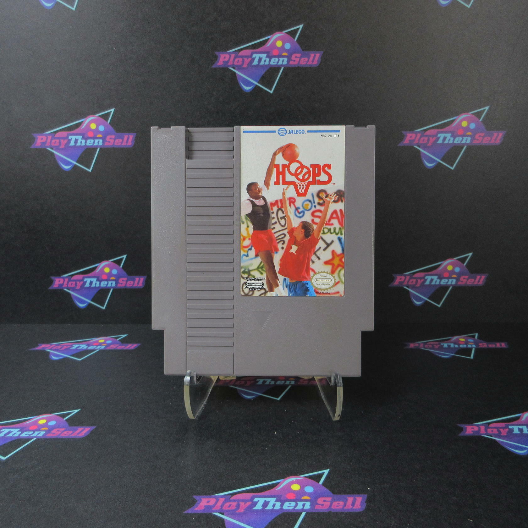 Hoops Nintendo NES Cartridge + Hardshell Case Authentic / Tested - Very Good