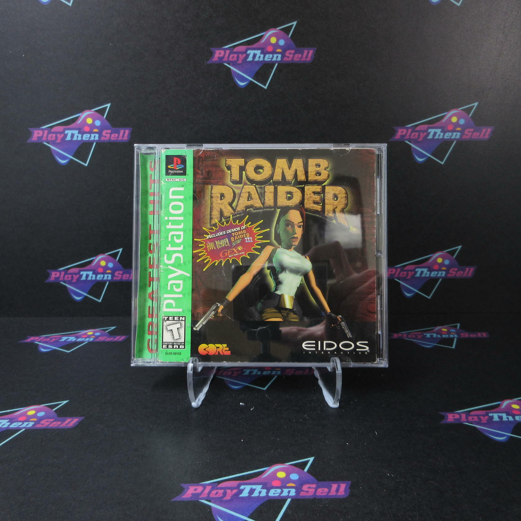 Tomb Raider Greatest Hits + Reg Card PS1 PlayStation 1 AD/MD Complete CIB - Very Good