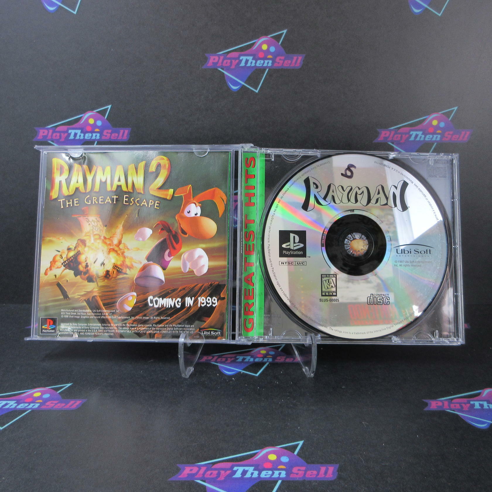 Rayman Greatest Hits + Reg Card PS1 Playstation 1 AD/MD/DD Complete CIB - Very Good