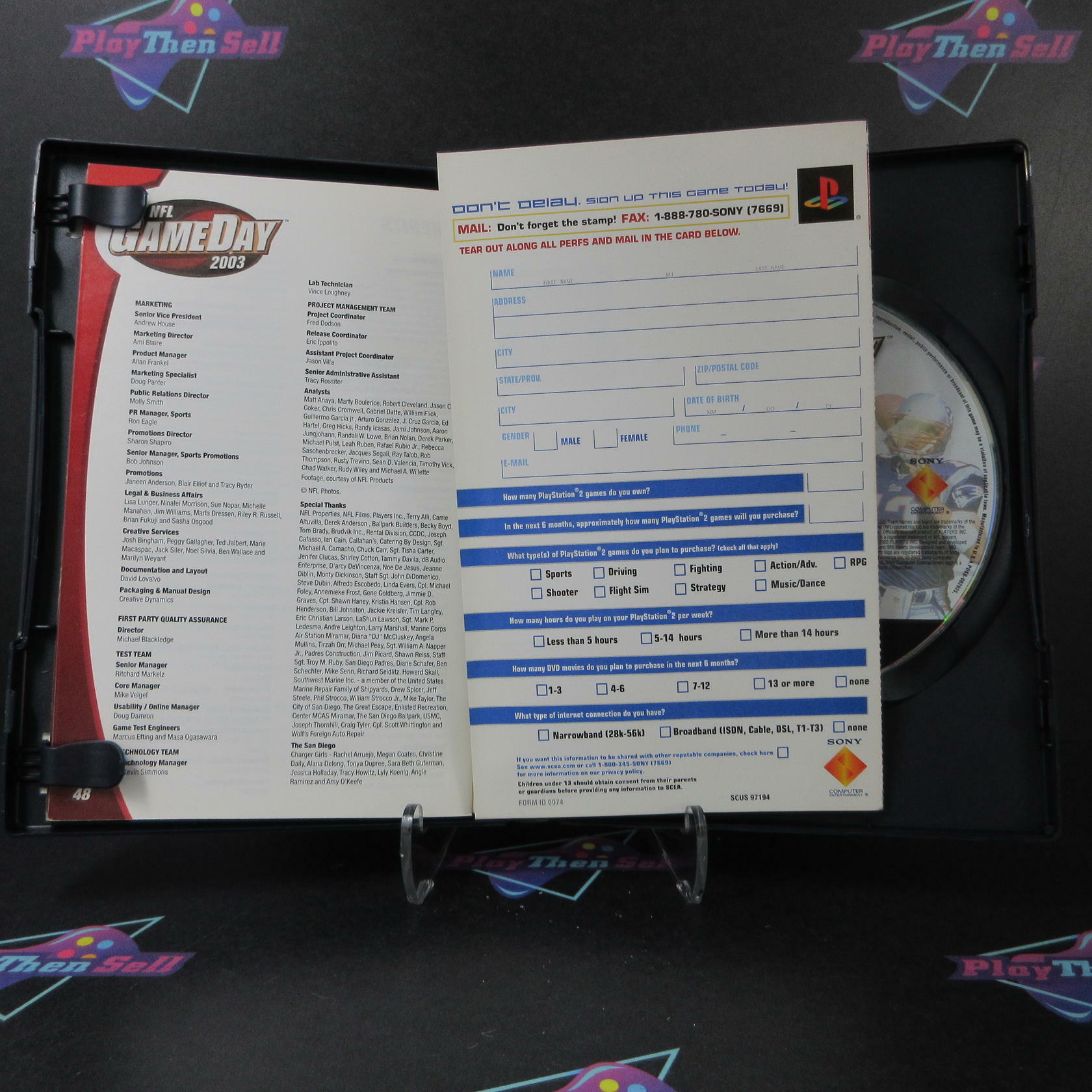 NFL GameDay 2003 + Reg Card PS2 PlayStation 2 MD/DD Complete CIB - Very Good