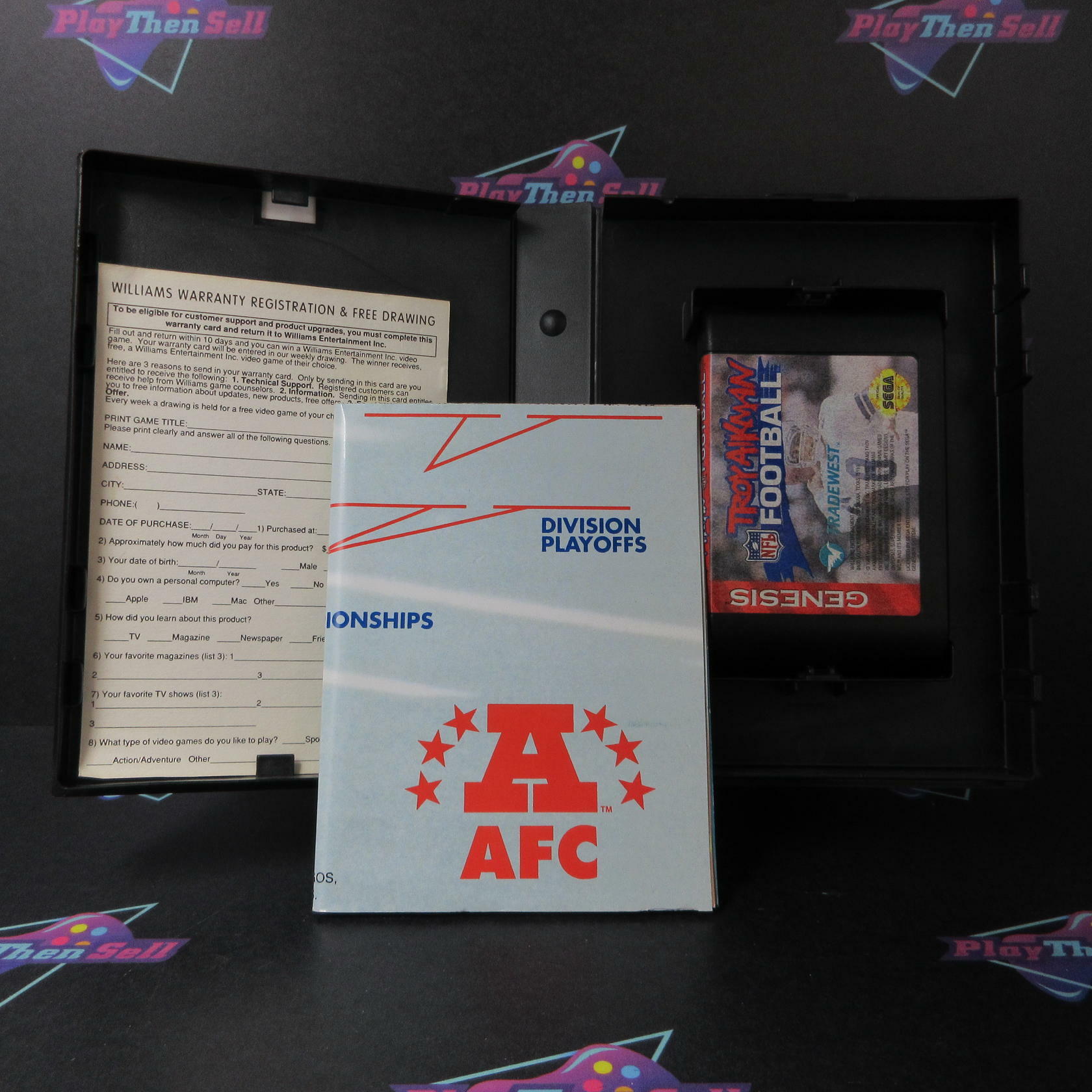 Troy Aikman Football + Reg Card/Poster Sega Genesis Boxed CS/NM - Very Good