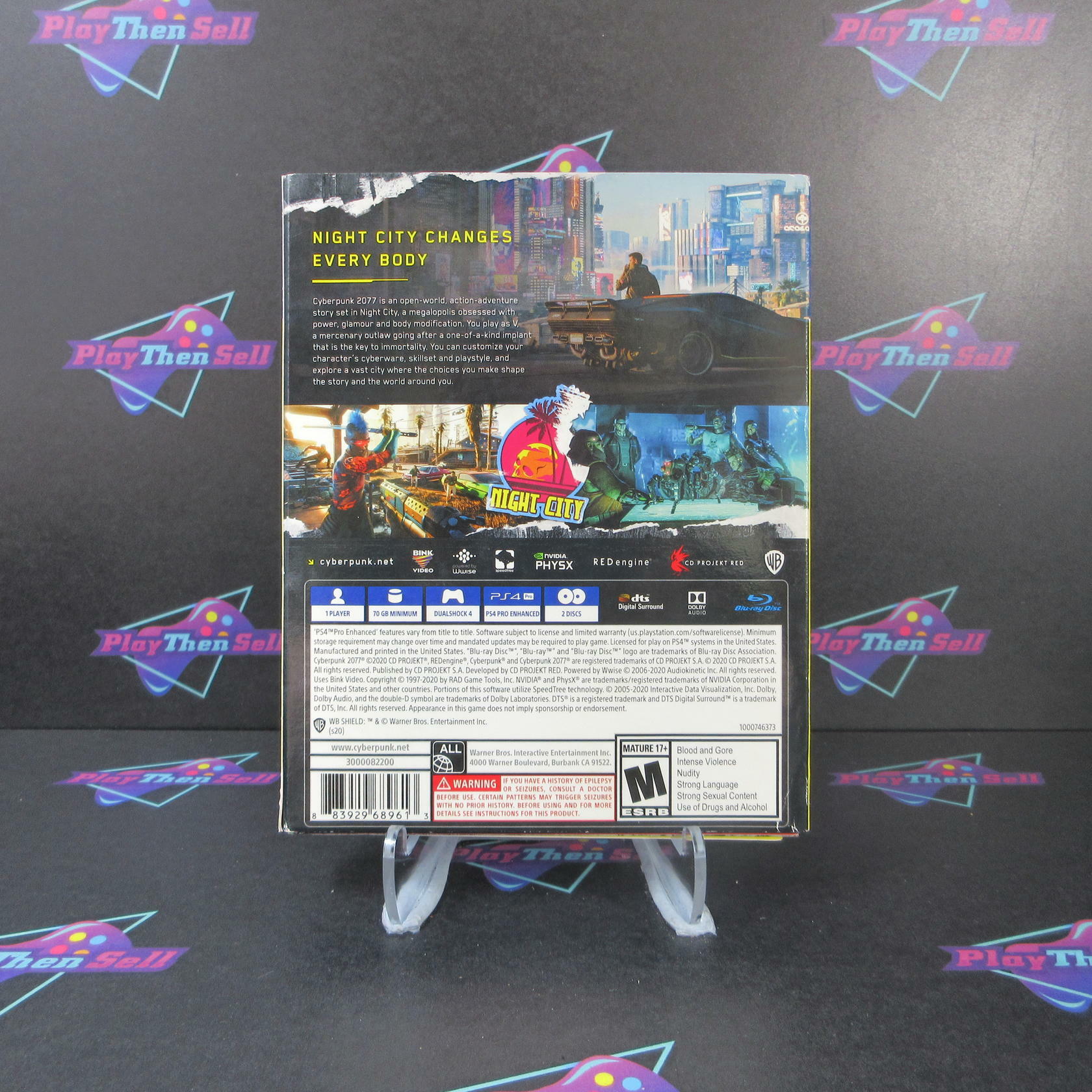 Cyberpunk 2077 PS4 PlayStation 4 + Sleeve/Stickers/Map - Like New