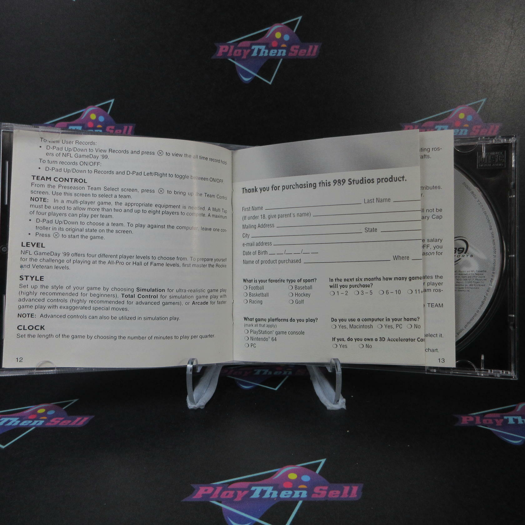 NFL GameDay 99 + Reg Card PS1 PlayStation 1 MD Complete CIB - Very Good