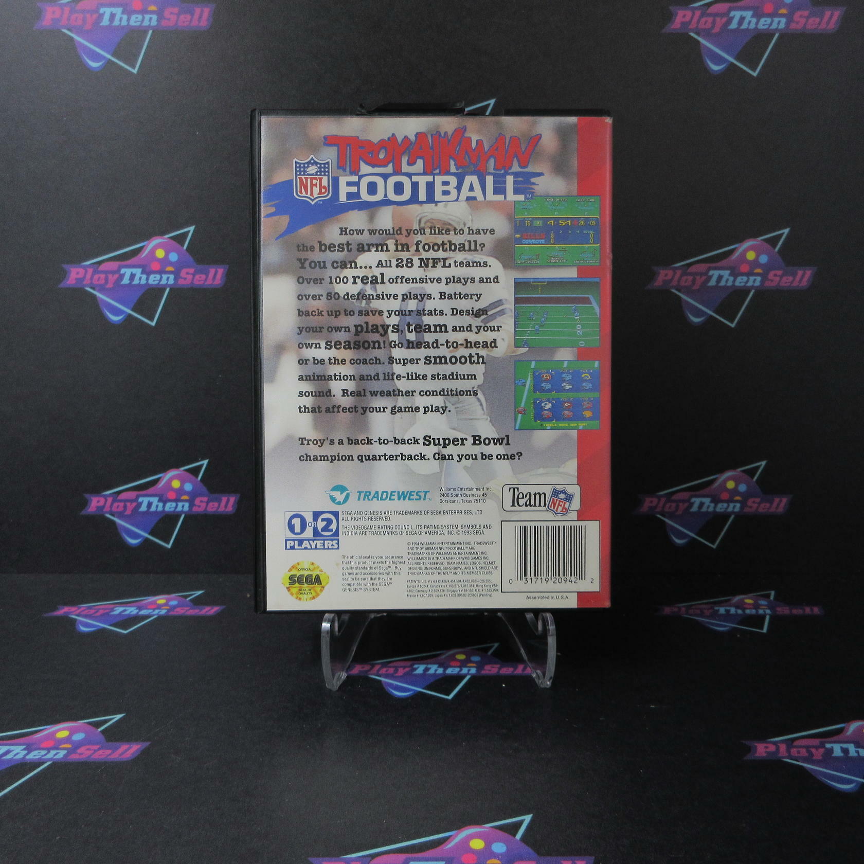 Troy Aikman Football + Reg Card/Poster Sega Genesis Boxed CS/NM - Very Good