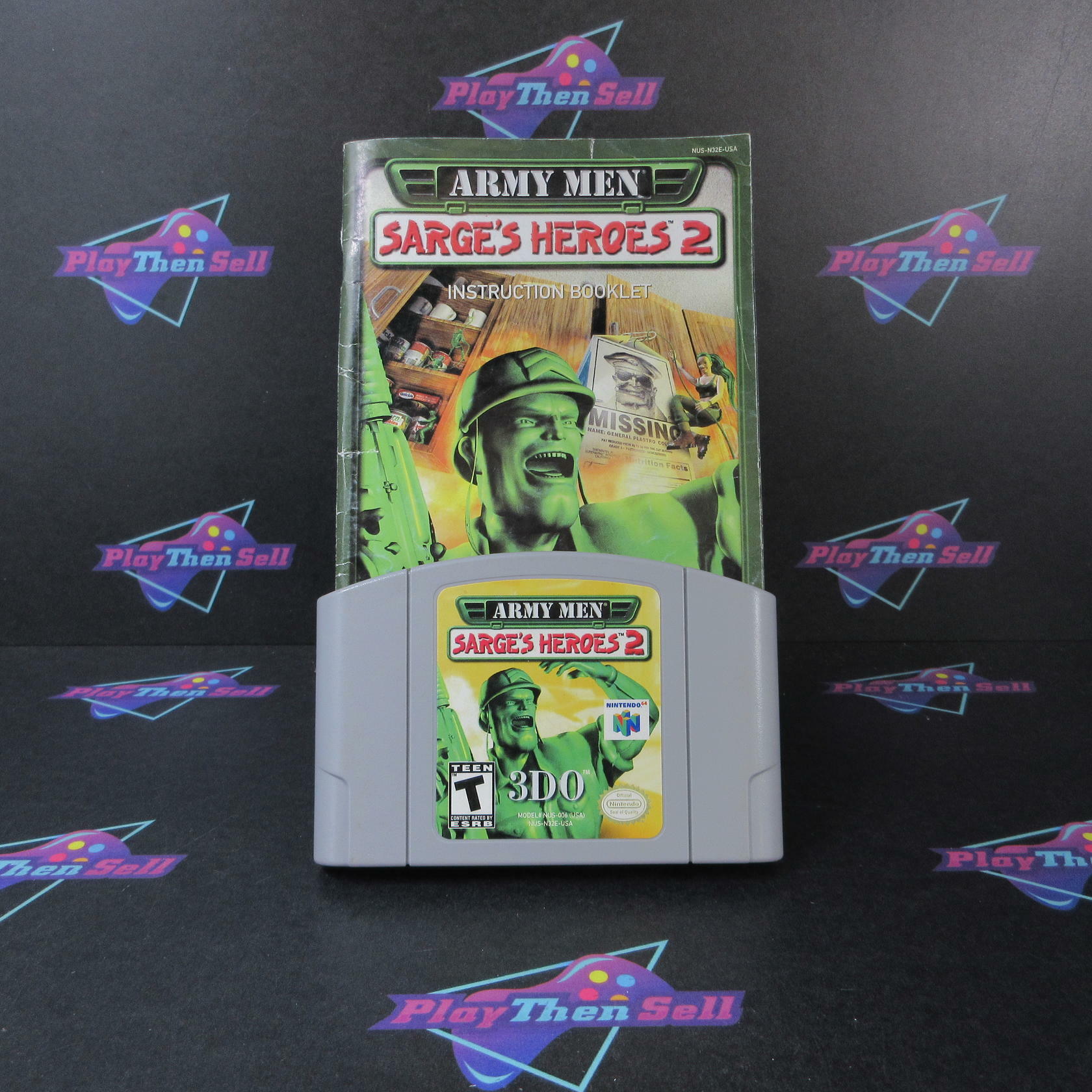 Army Men Sarge's Heroes 2 Nintendo 64 N64 Cartridge + Manual Authentic / Tested - Very Good