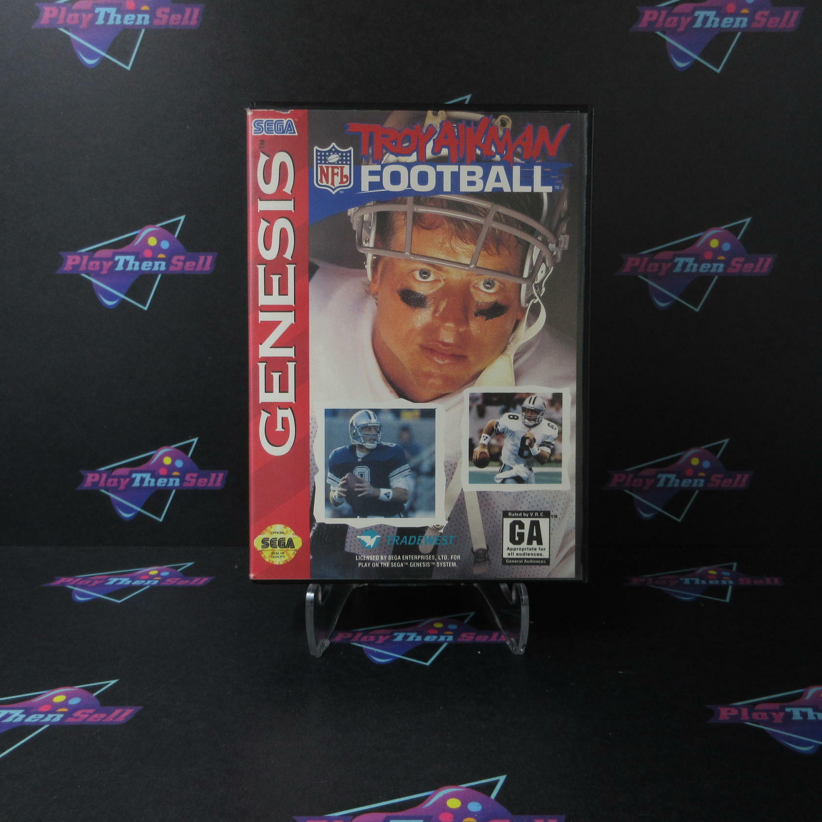 Troy Aikman Football + Reg Card/Poster Sega Genesis Boxed CS/NM - Very Good
