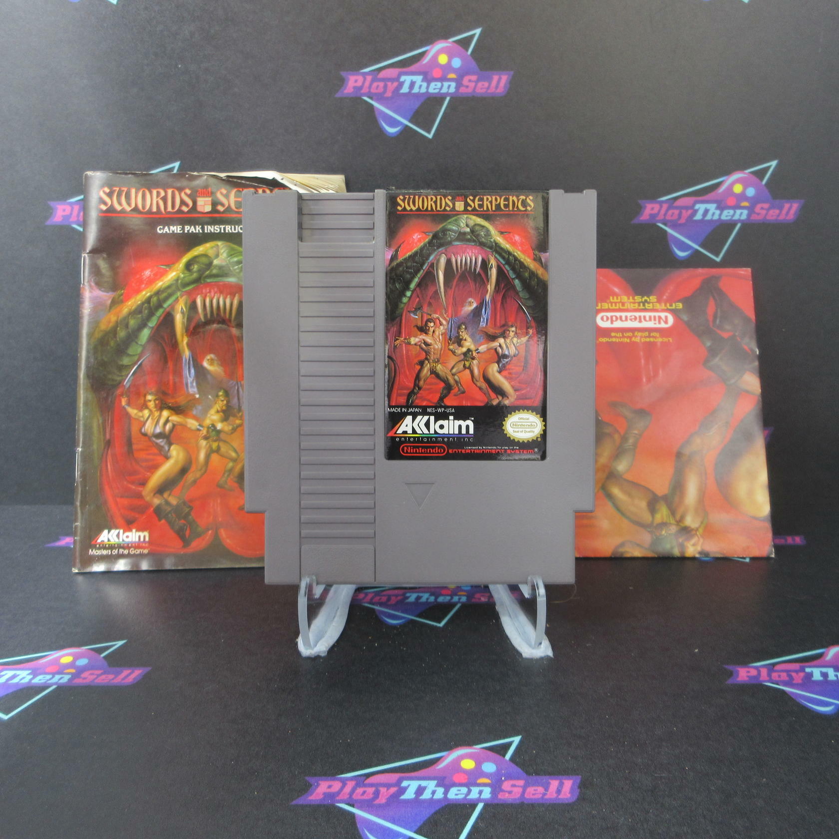 Swords & Serpents Nintendo NES Cartridge Manual And Poster Authentic / Tested - Very Good