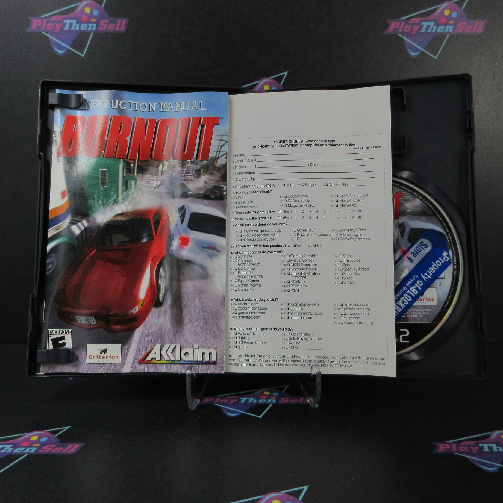 Burnout + Reg Card PS2 PlayStation 2 DD/MD Complete CIB - Very Good