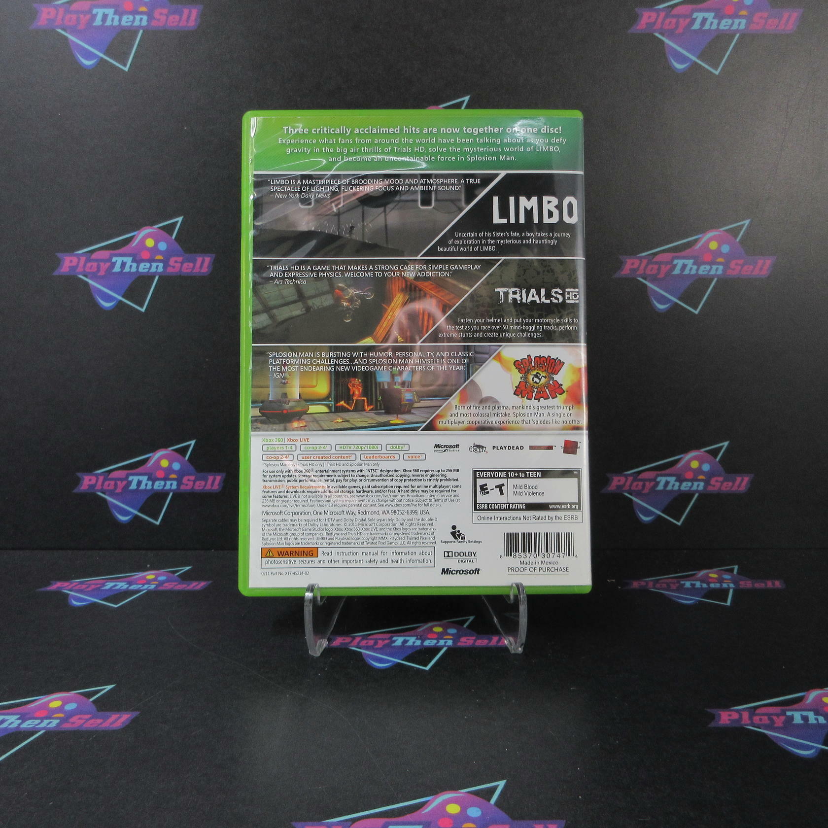 Triple Pack LIMBO / Trials HD / Splosion Man Xbox 360 AD Complete CIB - Very Good