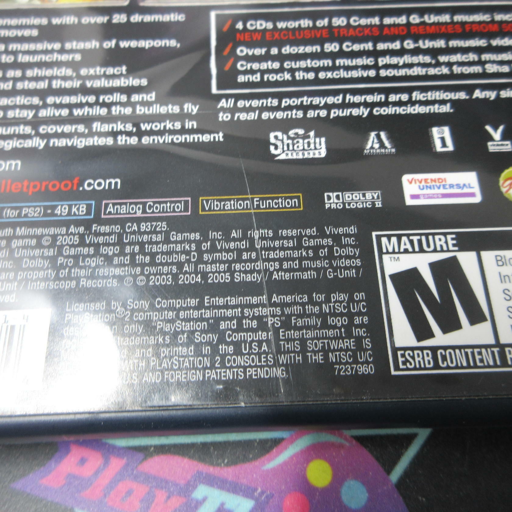 50 Cent Bulletproof PS2 PlayStation 2 AD/DD Complete CIB - Very Good