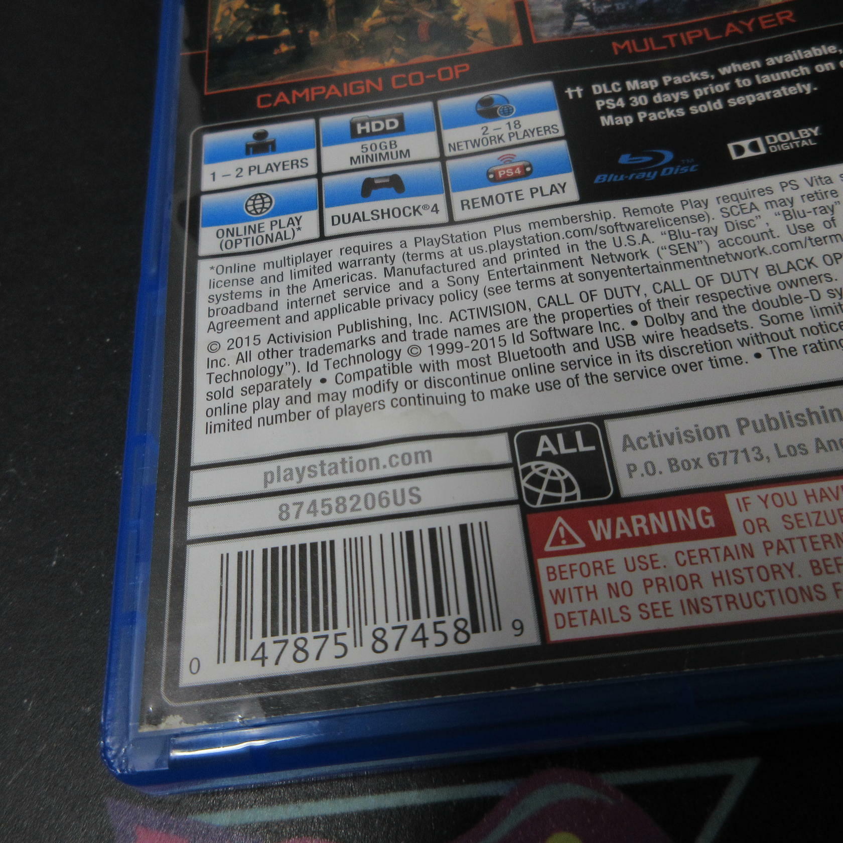 Call of Duty Black Ops 3 PS4 PlayStation 4 AD/DD Complete CIB - Very Good