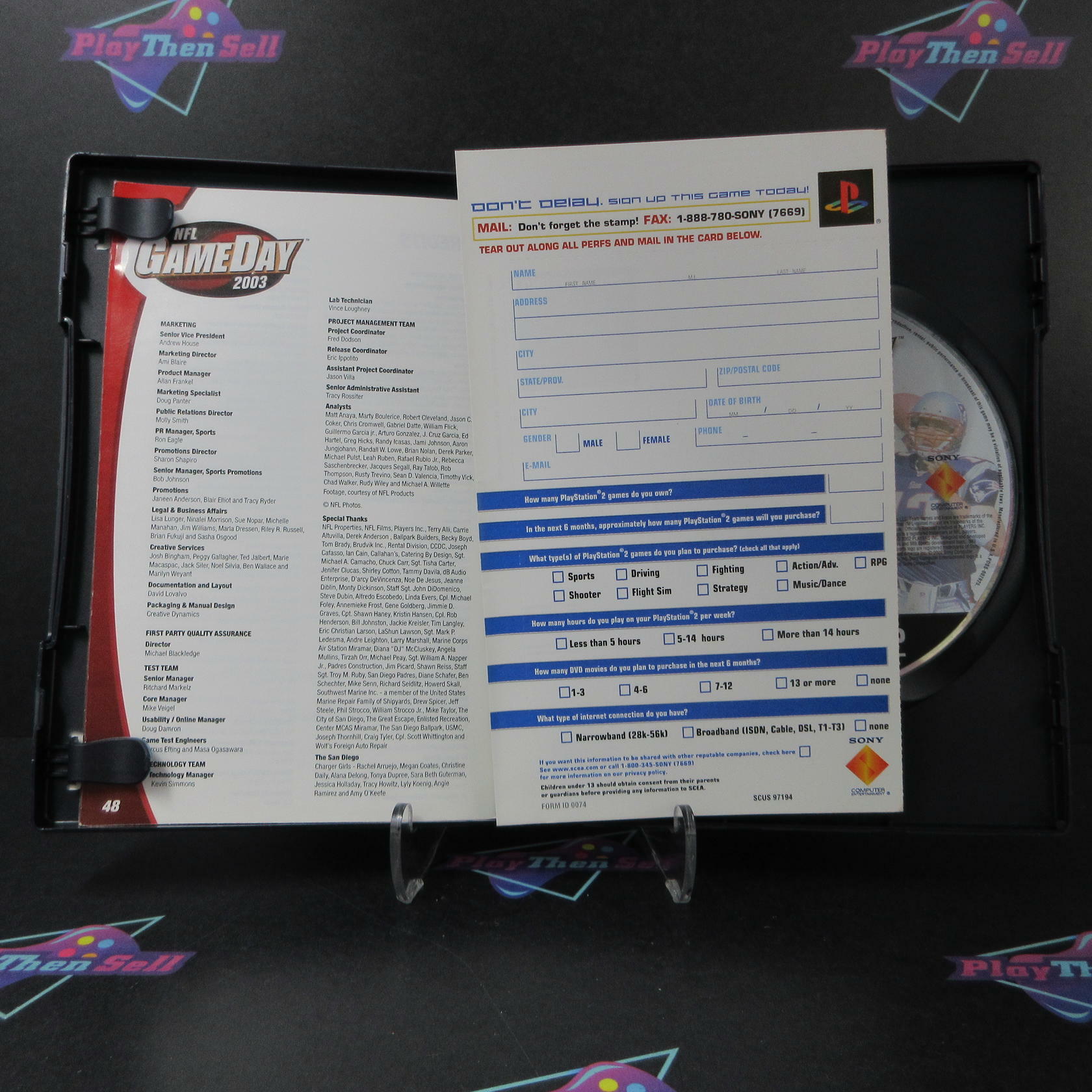 NFL GameDay 2003 + Reg Card PS2 PlayStation 2 AD Complete CIB - Very Good