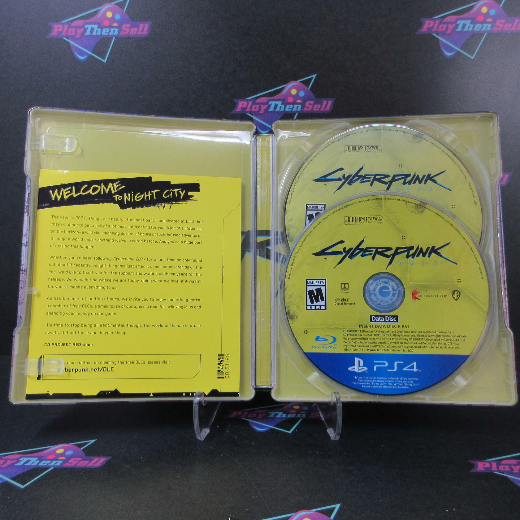 Cyberpunk 2077 Steelbook Edition PS4 PlayStation 4 + Sleeve/Stickers/Map - Like New