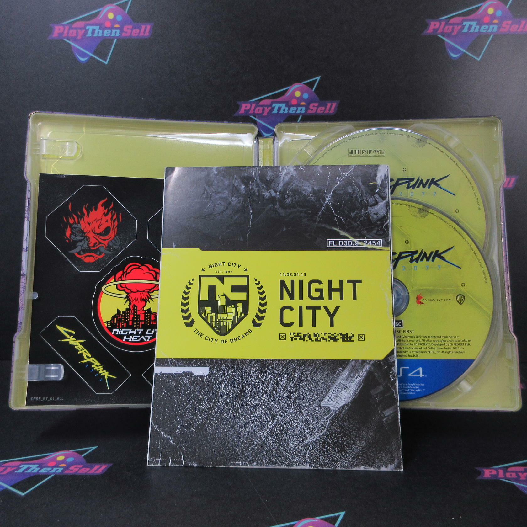 Cyberpunk 2077 Steelbook Edition PS4 PlayStation 4 + Sleeve/Stickers/Map - Like New