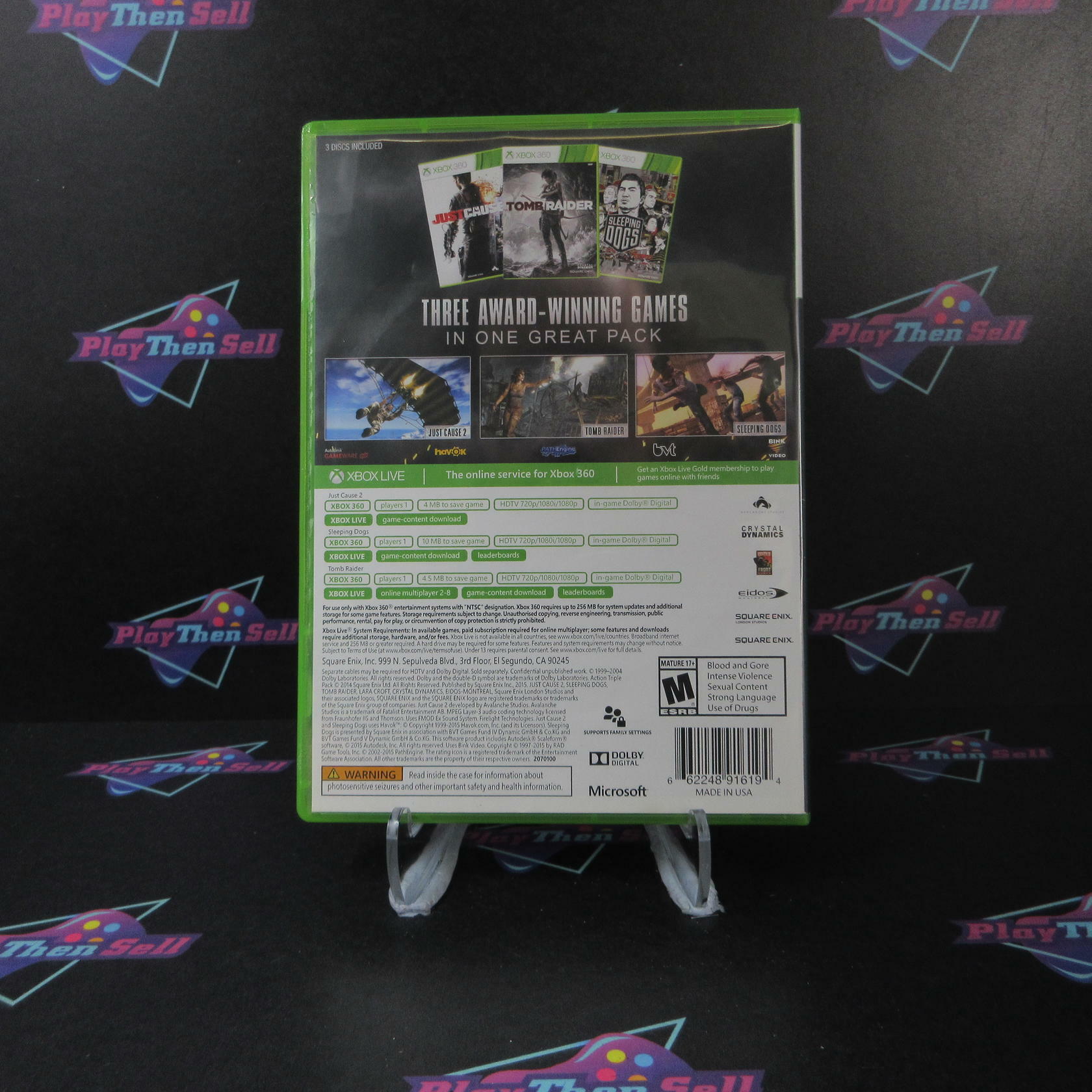Ultimate Action Triple Pack Xbox 360 - Just Cause 2/ Tomb Raider/ Sleeping Dogs - Like New
