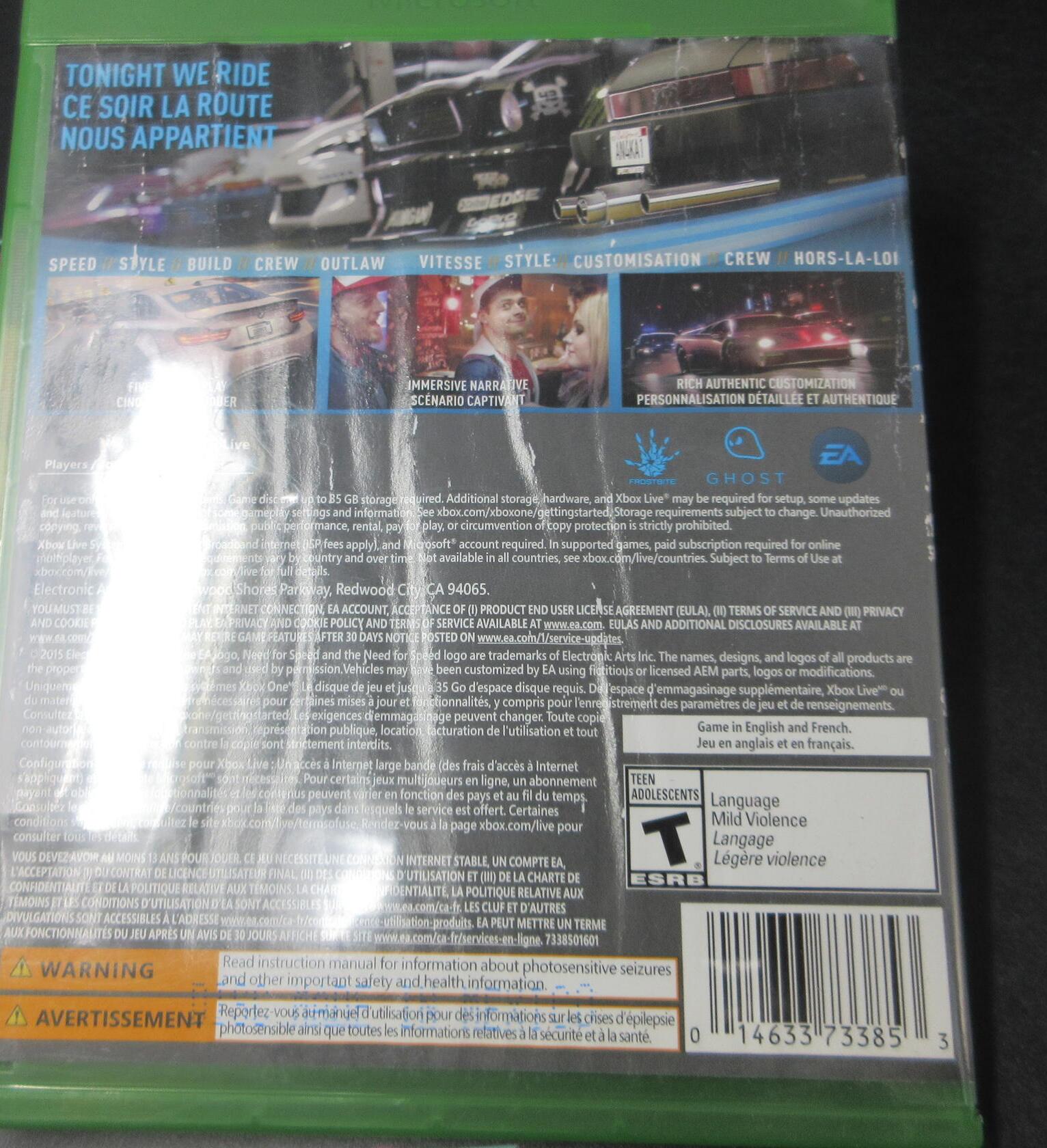 Need for Speed Xbox One AD Complete CIB - Very Good