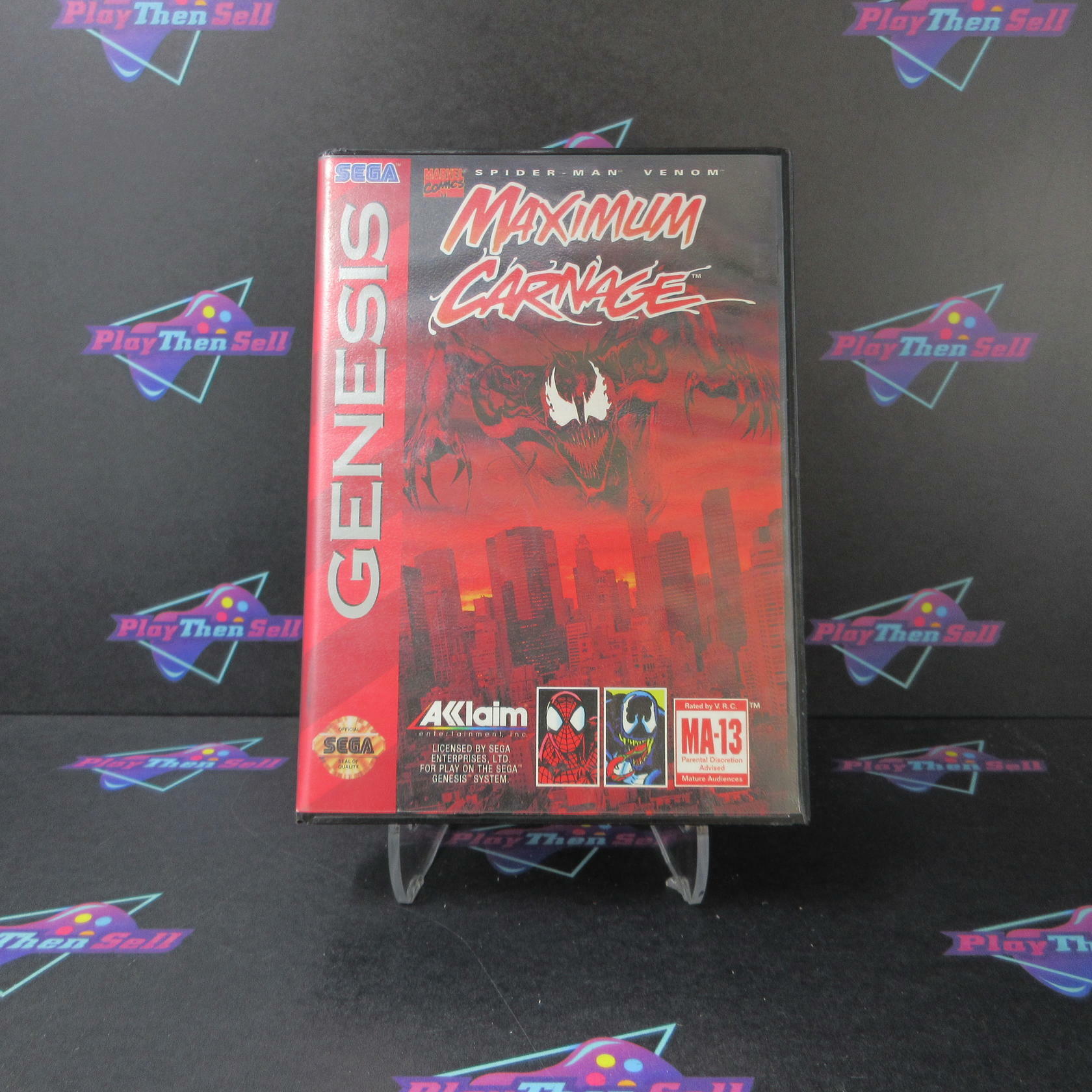 Maximum Carnage Spider-Man Venom Sega Genesis Boxed CS/NM Authentic / Tested - Very Good