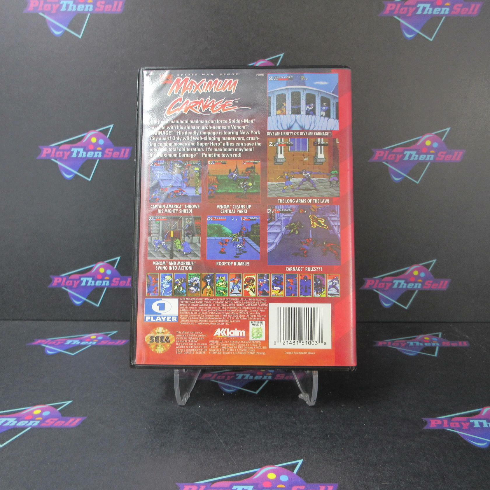 Maximum Carnage Spider-Man Venom Sega Genesis Boxed CS/NM Authentic / Tested - Very Good