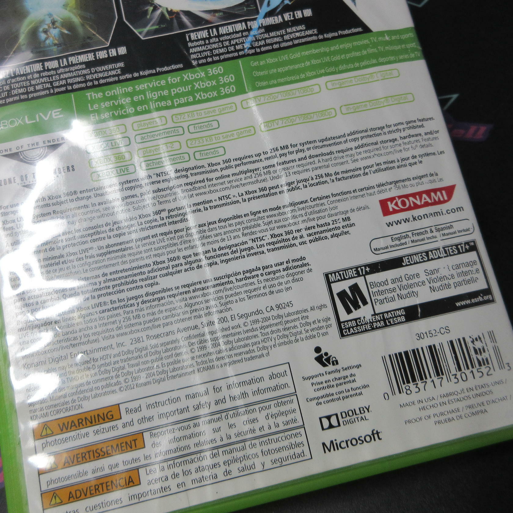 Zone of the Enders HD Collection Xbox 360 AD/DD/NM + Demo Disc - Very Good