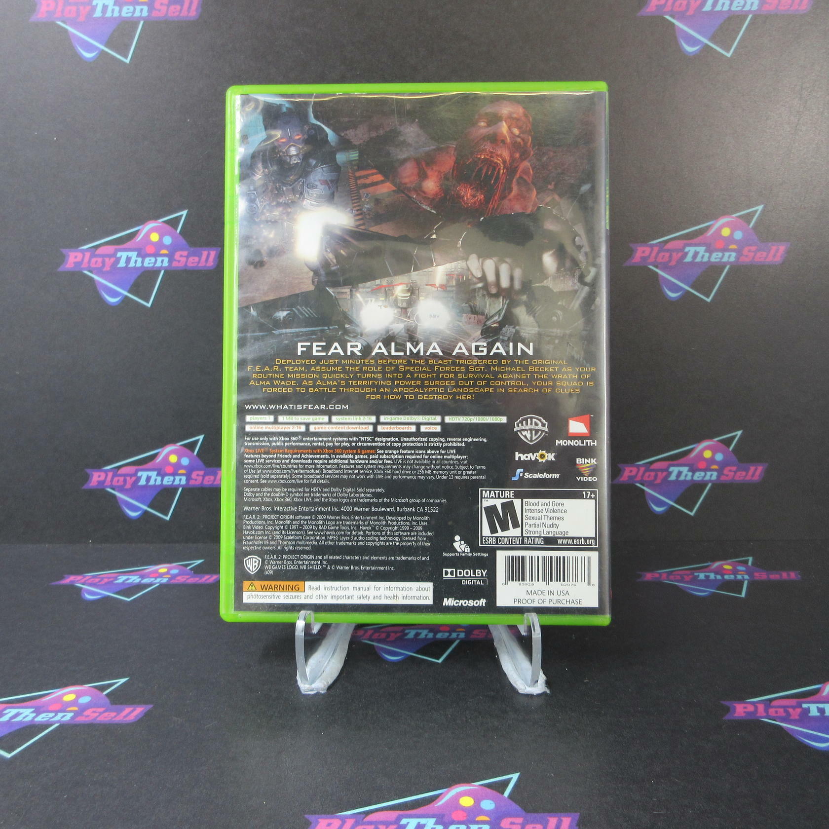 FEAR 2 Project Origin Xbox 360 AD Complete CIB - Very Good