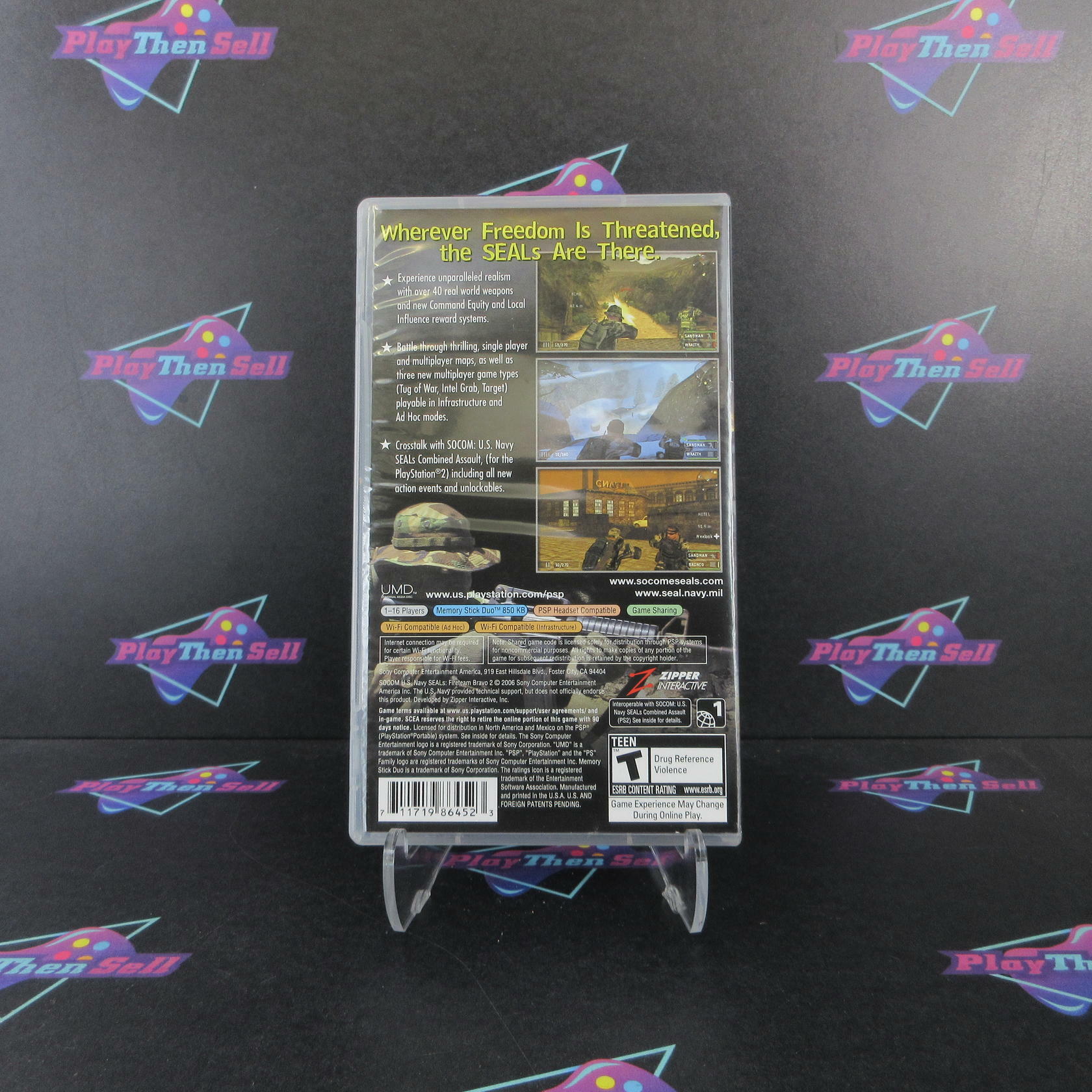 SOCOM U.S. Navy Seals Fireteam Bravo 2 Sony PSP Clear UMD + Reg Card - Excellent