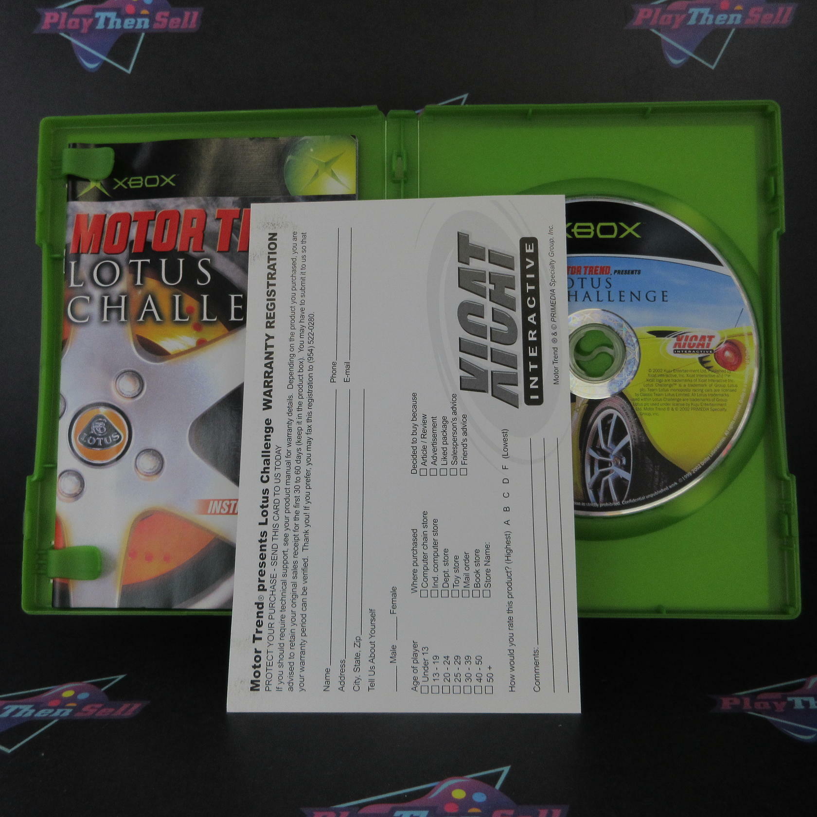 Motor Trend Lotus Challenge Xbox AD + Reg Card Complete CIB - Very Good