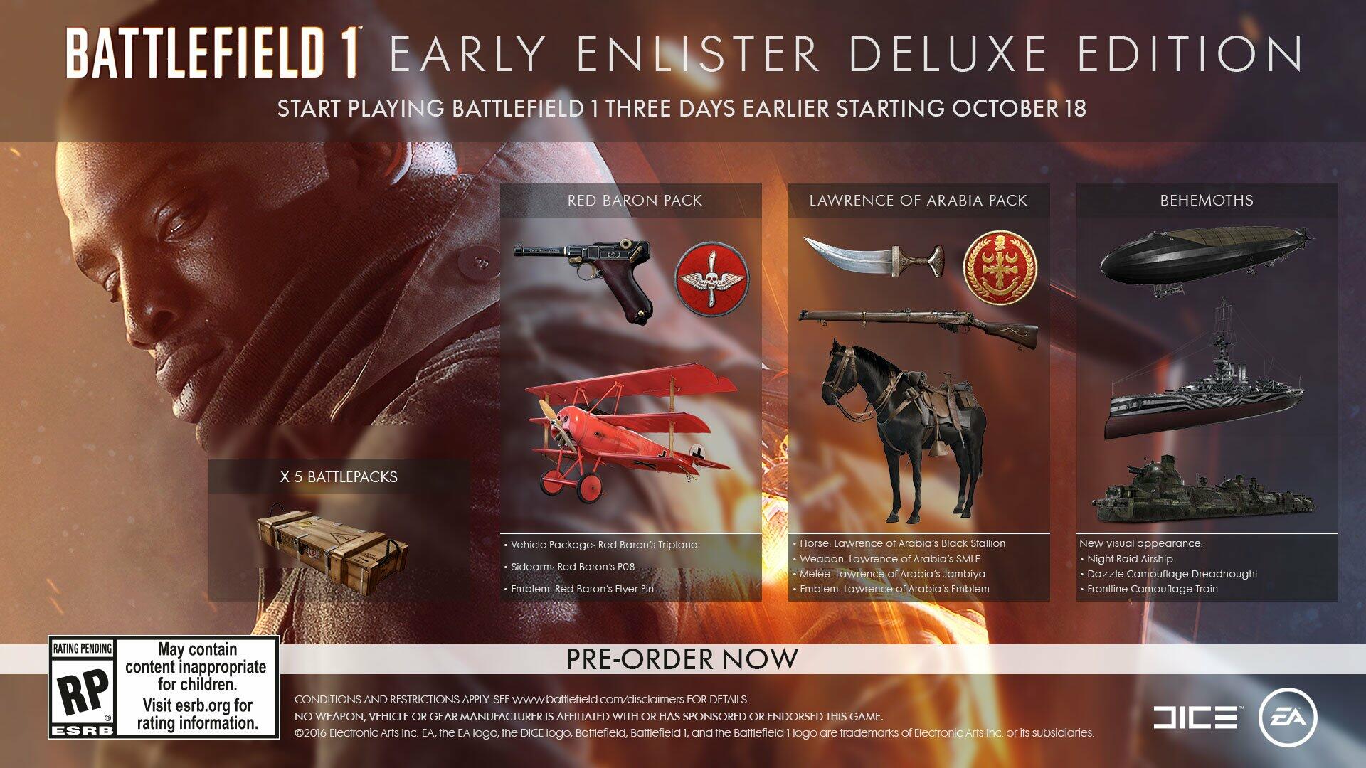 Battlefield 1 Early Enlister Deluxe Edition Xbox One Complete - Excellent