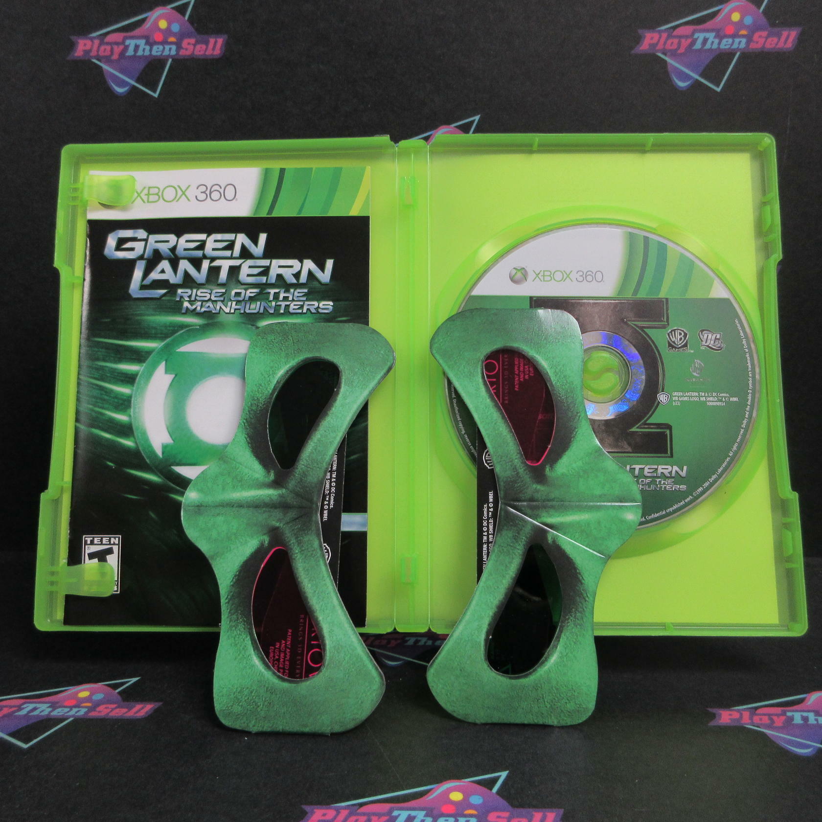 Green Lantern Rise of the Manhunters Xbox 360 DD + 3D Glasses Complete CIB - Very Good